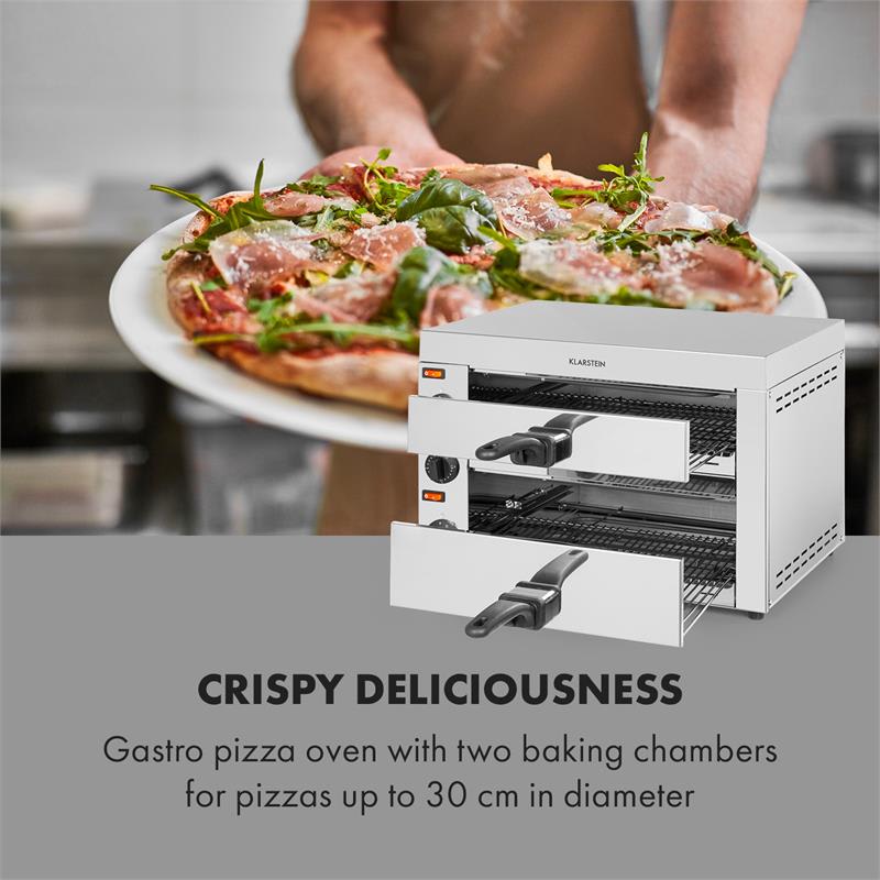Klarstein Vesuvio II, pec na pizzu, Gastro, 2 komory, 2260W, 300°C, ušľachtilá oceľ, strieborná – Obrázok 2