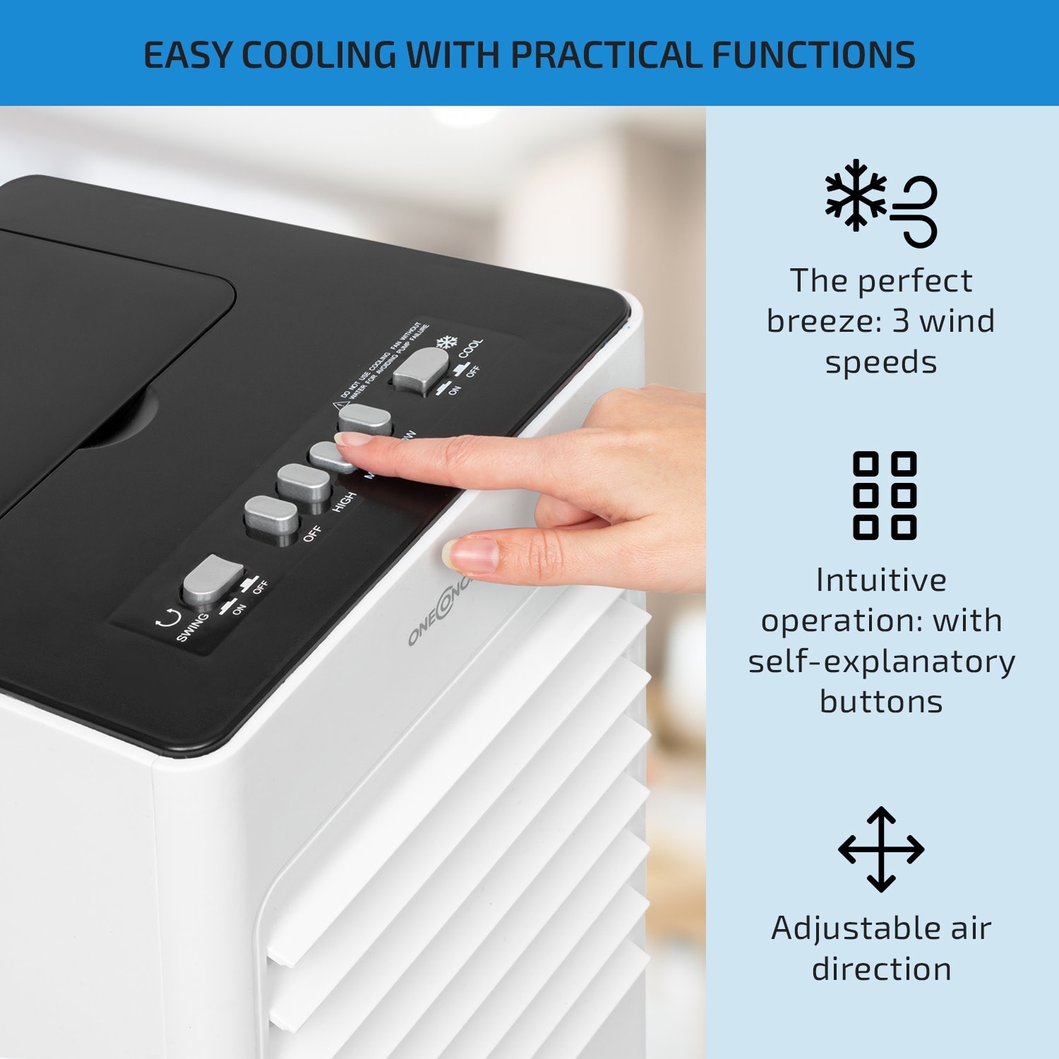 OneConcept Freshboxx, 3 v 1 ochladzovač vzduchu, 65 W, 360 m³/h, 3 úrovne prúdenia vzduchu, biely – Obrázok 4