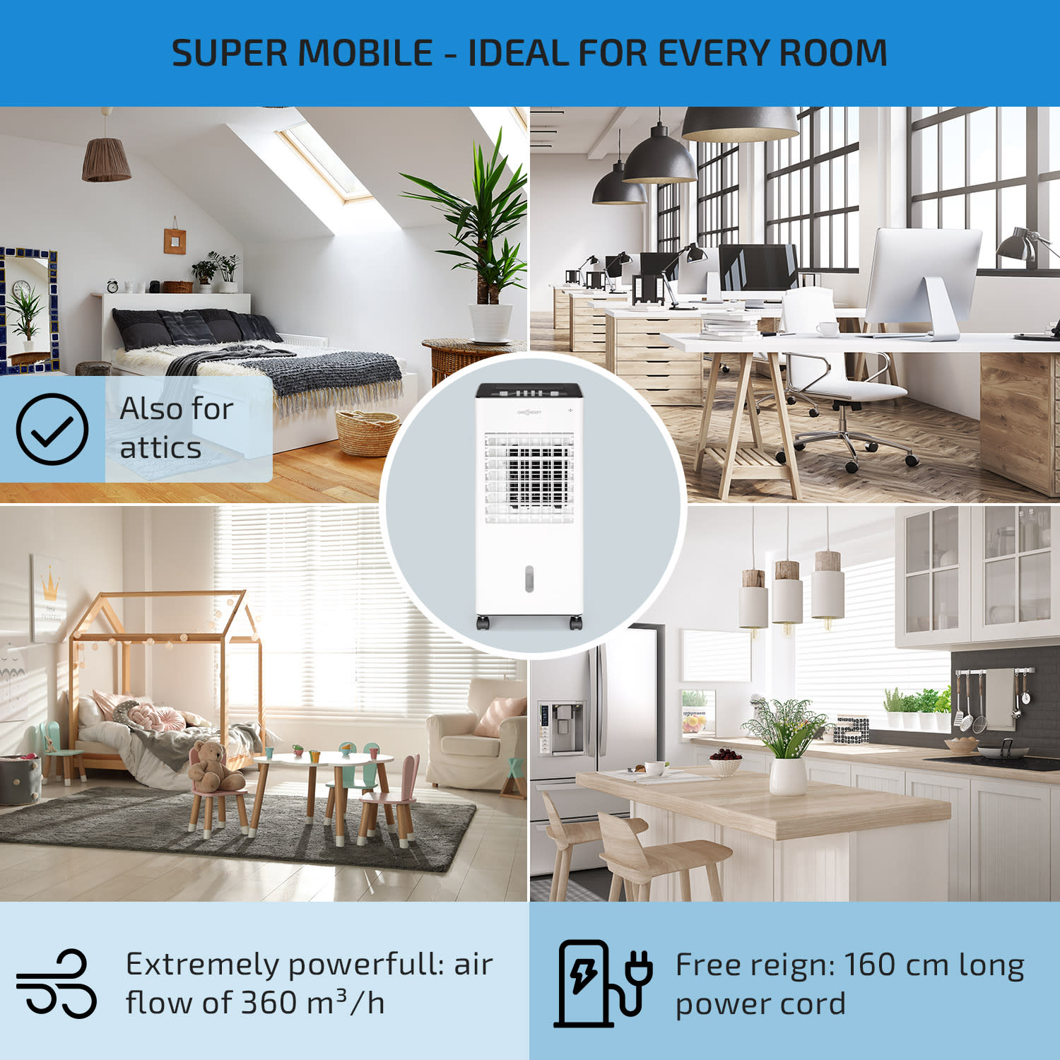 OneConcept Freshboxx, 3 v 1 ochladzovač vzduchu, 65 W, 360 m³/h, 3 úrovne prúdenia vzduchu, biely – Obrázok 5