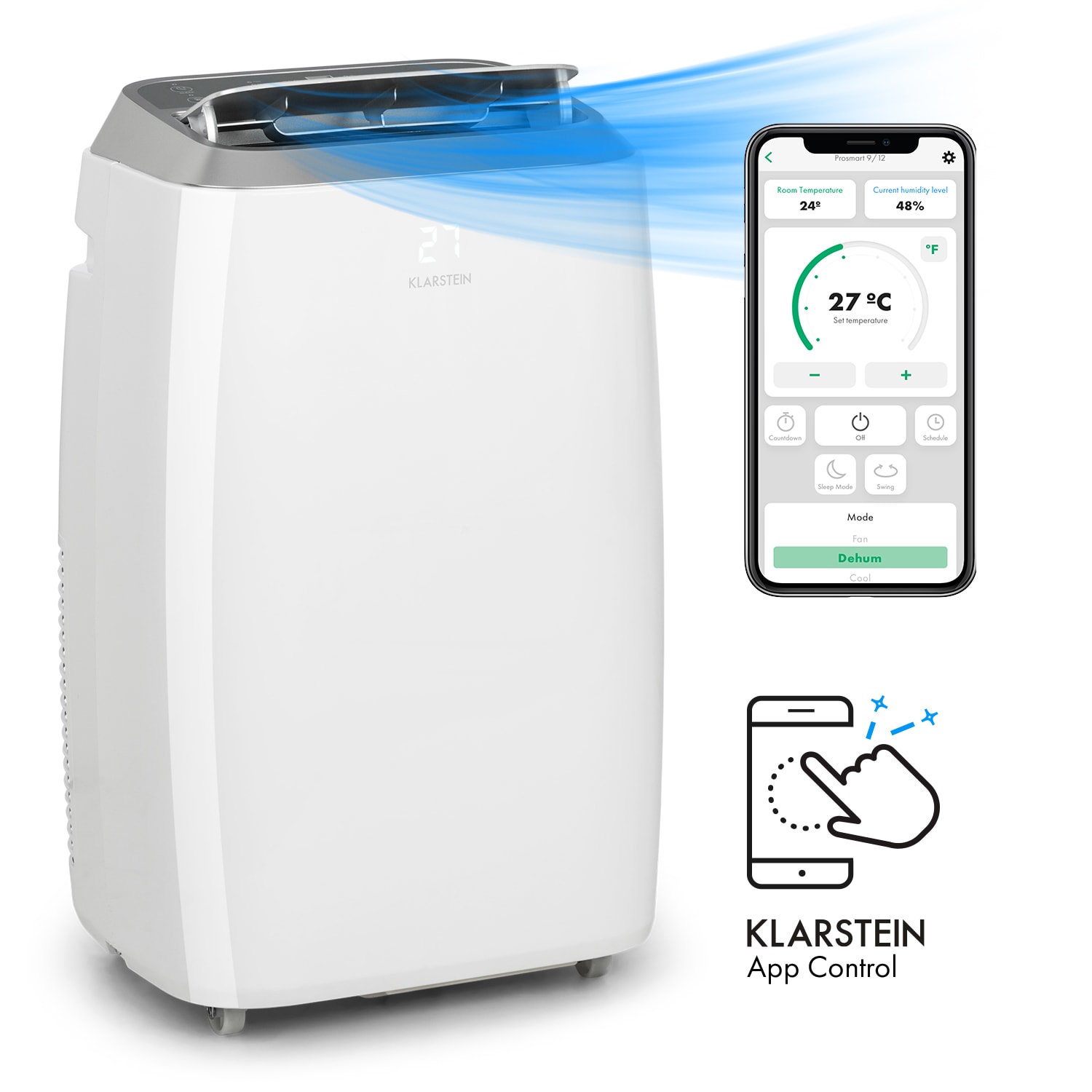 Klarstein Iceblock Prosmart 9, mobilná klimatizácia 3 v 1, 9 000 BTU, ovládanie cez aplikáciu, biela