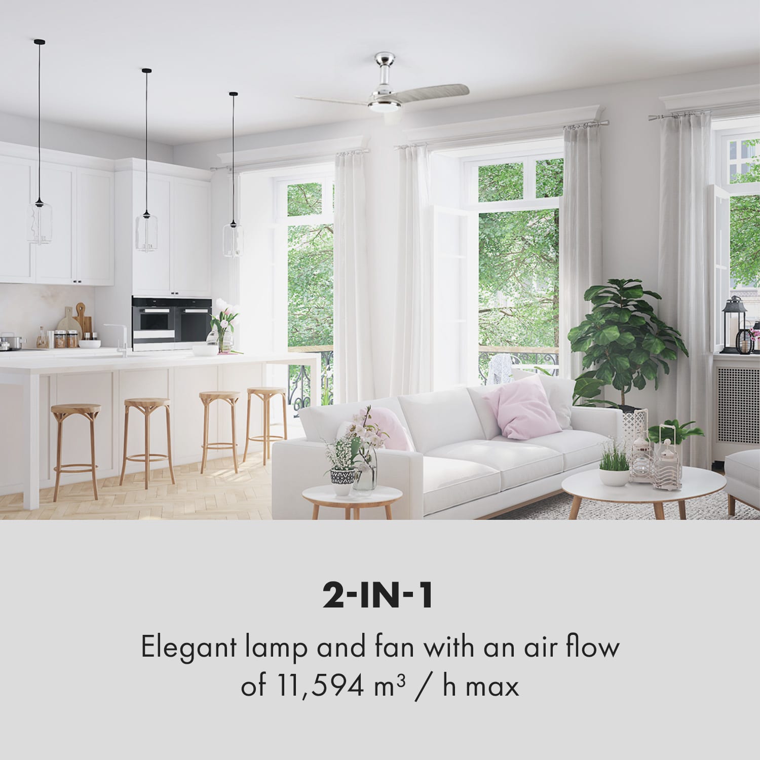 Klarstein Silent Service, stropný ventilátor, Ø: 128 cm, výkon: 25 W, sivý – Obrázok 2