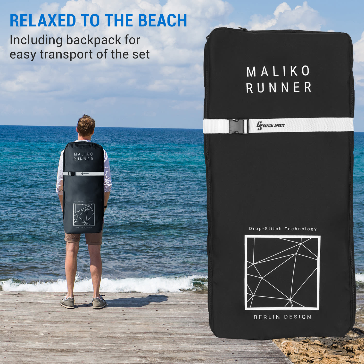 Capital Sports Maliko Runner, nafukovací SUP Board, SUP-board sada, sivý/biely – Obrázok 4
