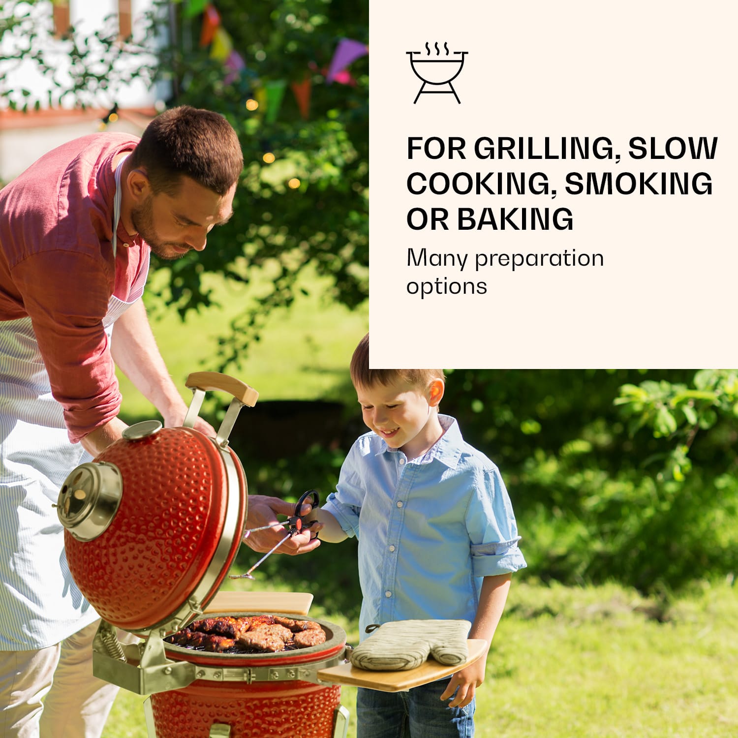 Klarstein Princesize Pro, kamado gril, 13" (33 cm), teplomer, bočné diely, červený – Obrázok 2