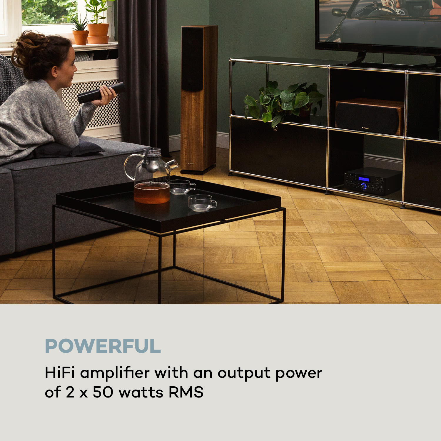 Auna AMP-5 BT, HiFi zosilňovač, 2 x 50 W RMS, BT, 2 x mikrofón, čierny – Obrázok 2
