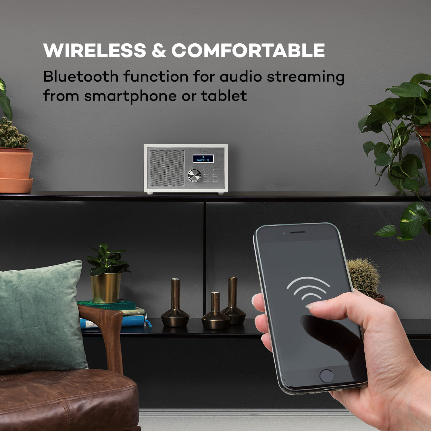 Auna Ambient DAB+/FM, rádio, BT 5.0, AUX vstup, LCD displej, budík, časovač, drevený vzhľad, biele – Obrázok 3