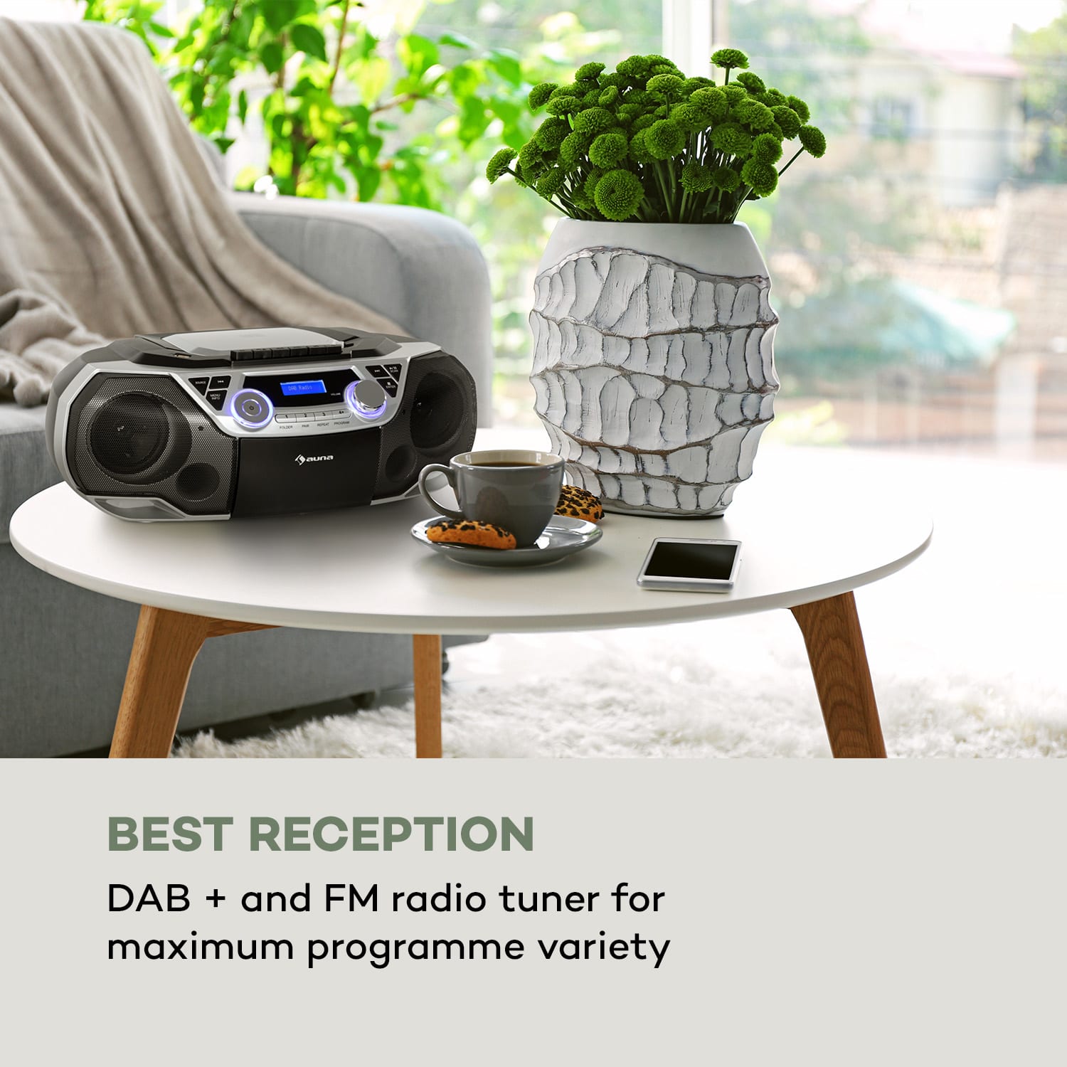 Auna Roadie 2K, boombox, CD prehrávač, kazetové rádio, DAB/DAB+, UKW, bluetooth, strieborný – Obrázok 2