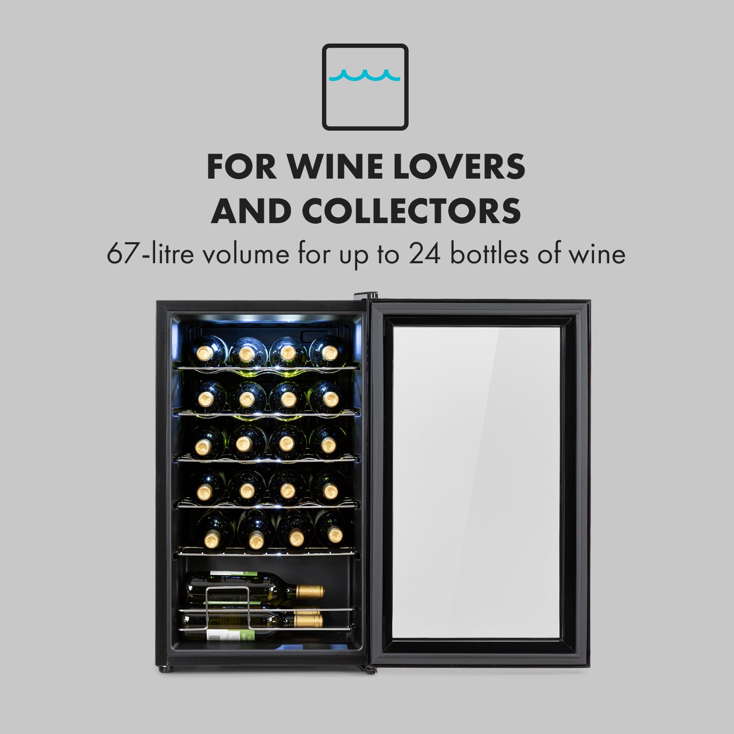 Klarstein Shiraz 24 Uno, vinotéka, 63 l, 24 fliaš, 5-18°C, dotykový ovládací panel – Obrázok 3