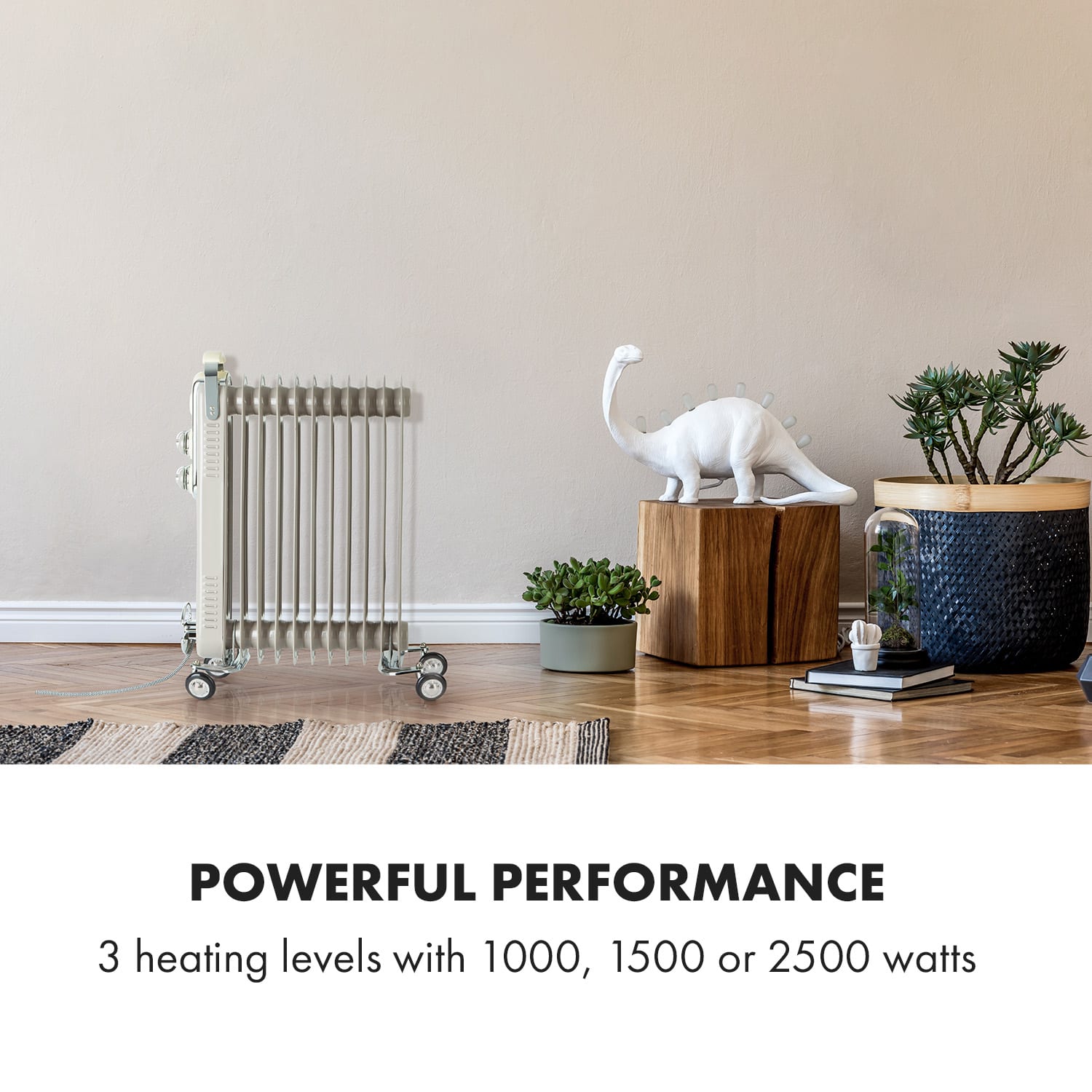 Klarstein Thermaxx Retroheat, olejový radiátor, 2500 W, kolieska, sivohnedý (taupe) – Obrázok 2