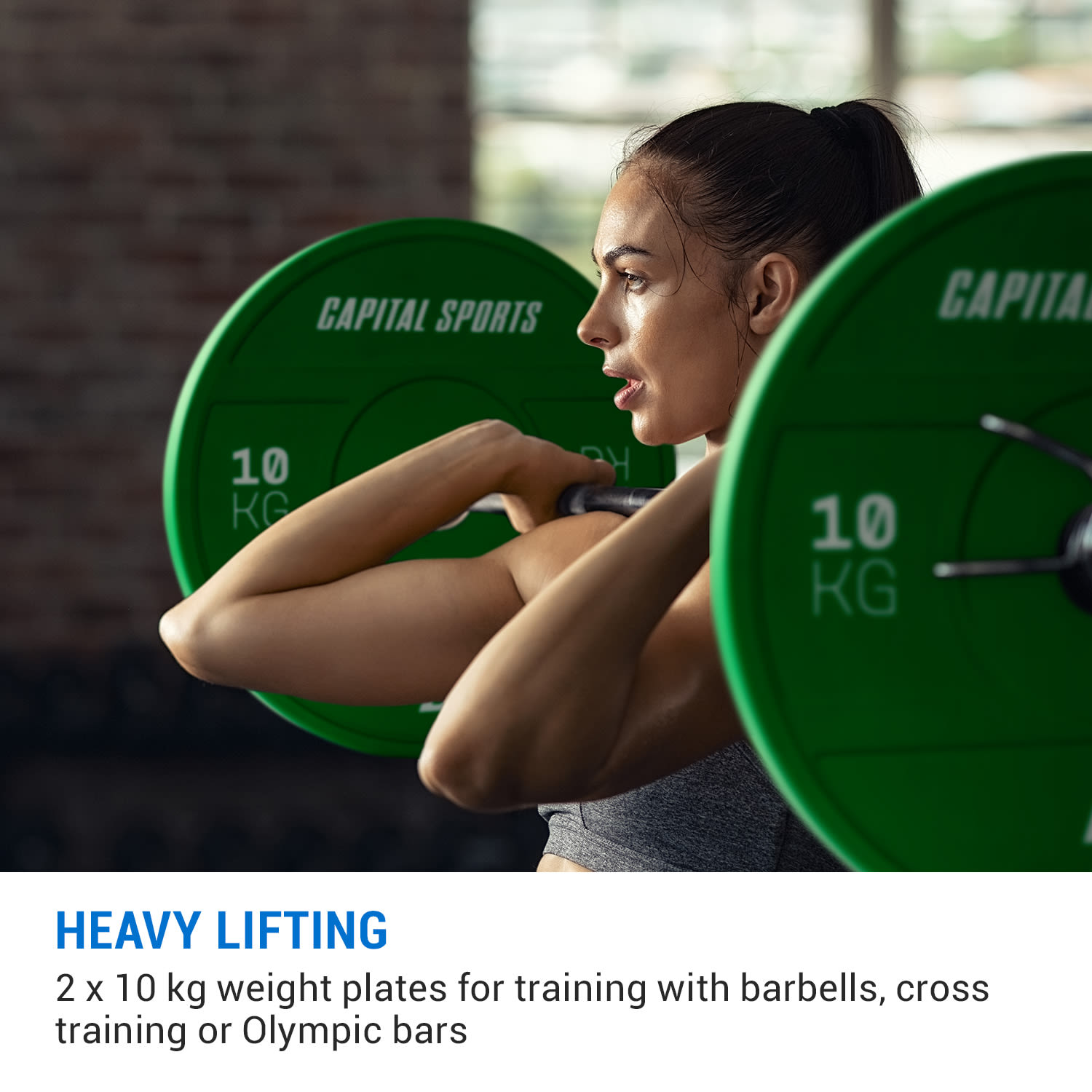 Capital Sports Nipton 2021, kotúč na činku, bumper kotúč, 2 × 10 kg, Ø 50,4 mm, tvrdá guma – Obrázok 2