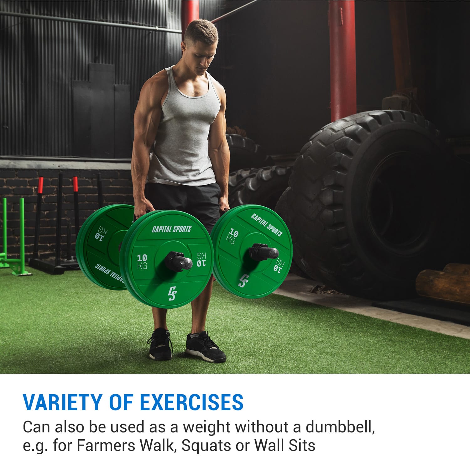 Capital Sports Nipton 2021, kotúč na činku, bumper kotúč, 2 × 10 kg, Ø 50,4 mm, tvrdá guma – Obrázok 4