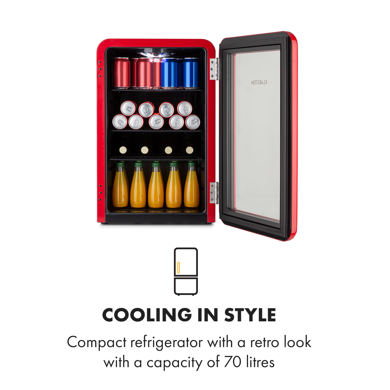 Klarstein PopLife 70L, chladnička na nápoje, 70 l, 0 – 10°C, retro dizajn – Obrázok 3