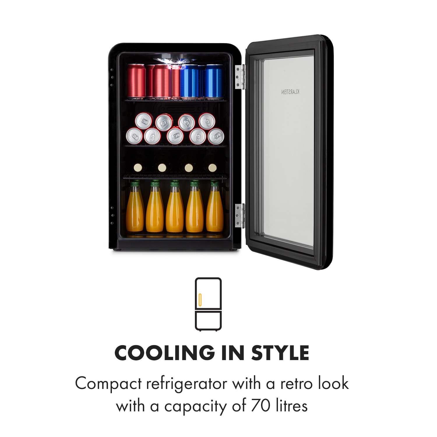 Klarstein PopLife 70L, chladnička na nápoje, 70 l, 0 – 10°C, retro dizajn – Obrázok 3