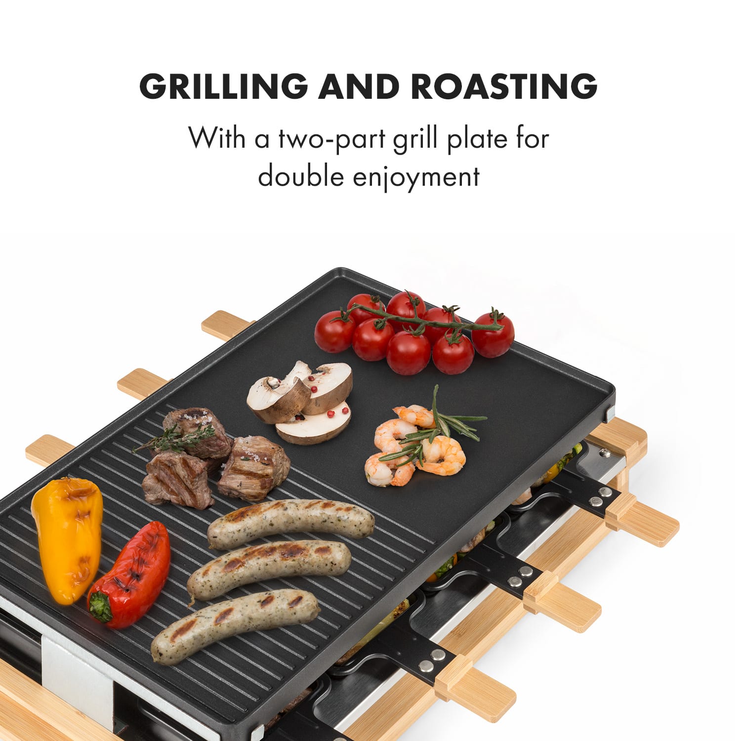 Klarstein Tournedo, raclette gril, 1200 W, liaty hliník, pre 8 osôb, drevený dekor – Obrázok 3