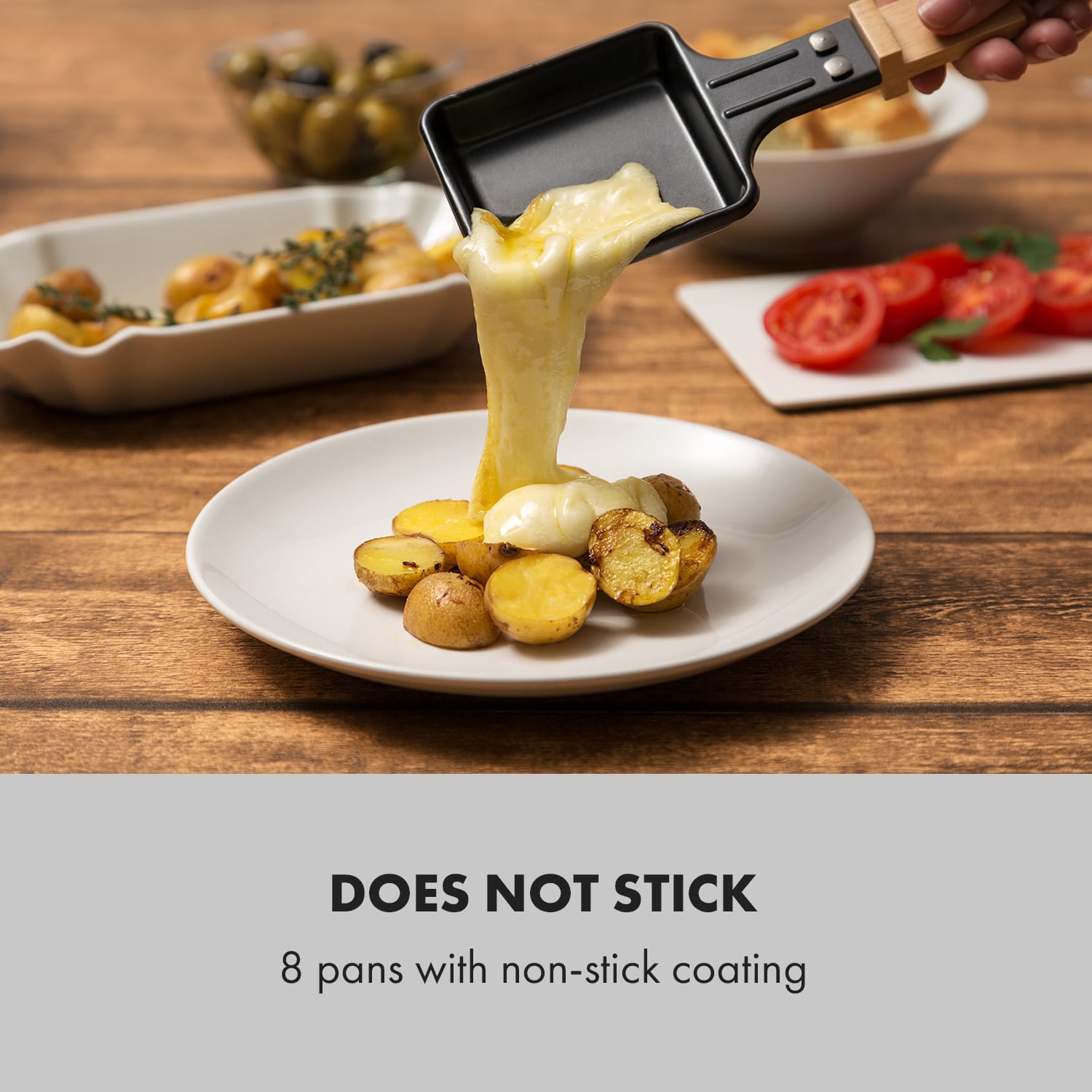 Klarstein Tournedo, raclette gril, 1200 W, liaty hliník, pre 8 osôb, drevený dekor – Obrázok 4