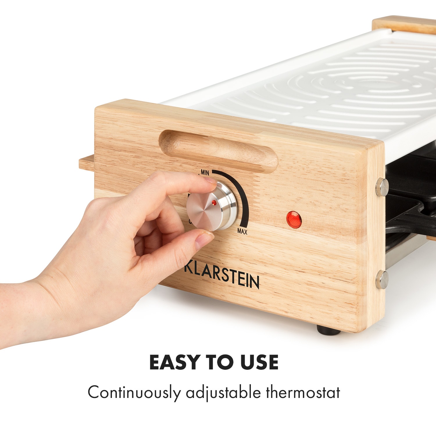 Klarstein Chateaubriand Nuovo, raclette, 1200 W, hliník, 8 osôb, drevený dekor – Obrázok 5