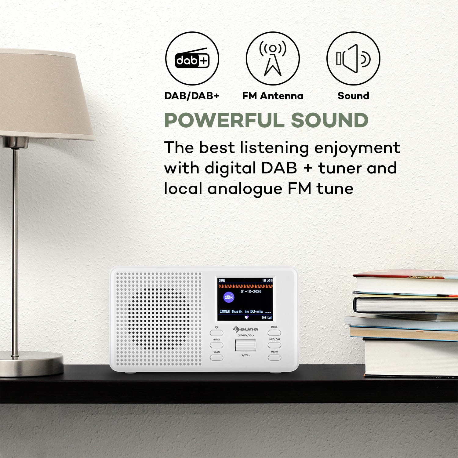 Auna Commuter, DAB+/FM rádio, AUX, 2.4" TFT displej, biele – Obrázok 2