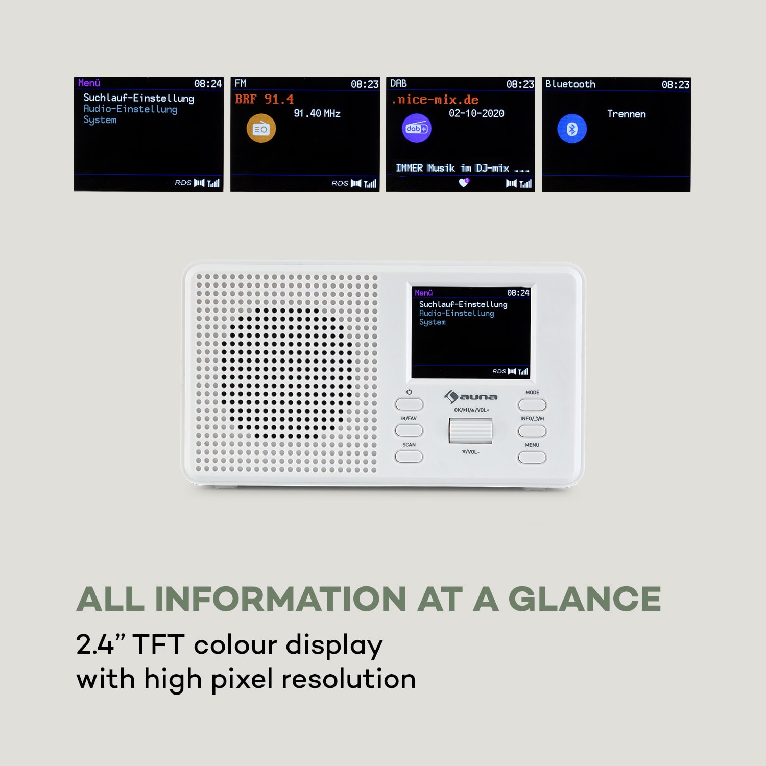 Auna Commuter, DAB+/FM rádio, AUX, 2.4" TFT displej, biele – Obrázok 4