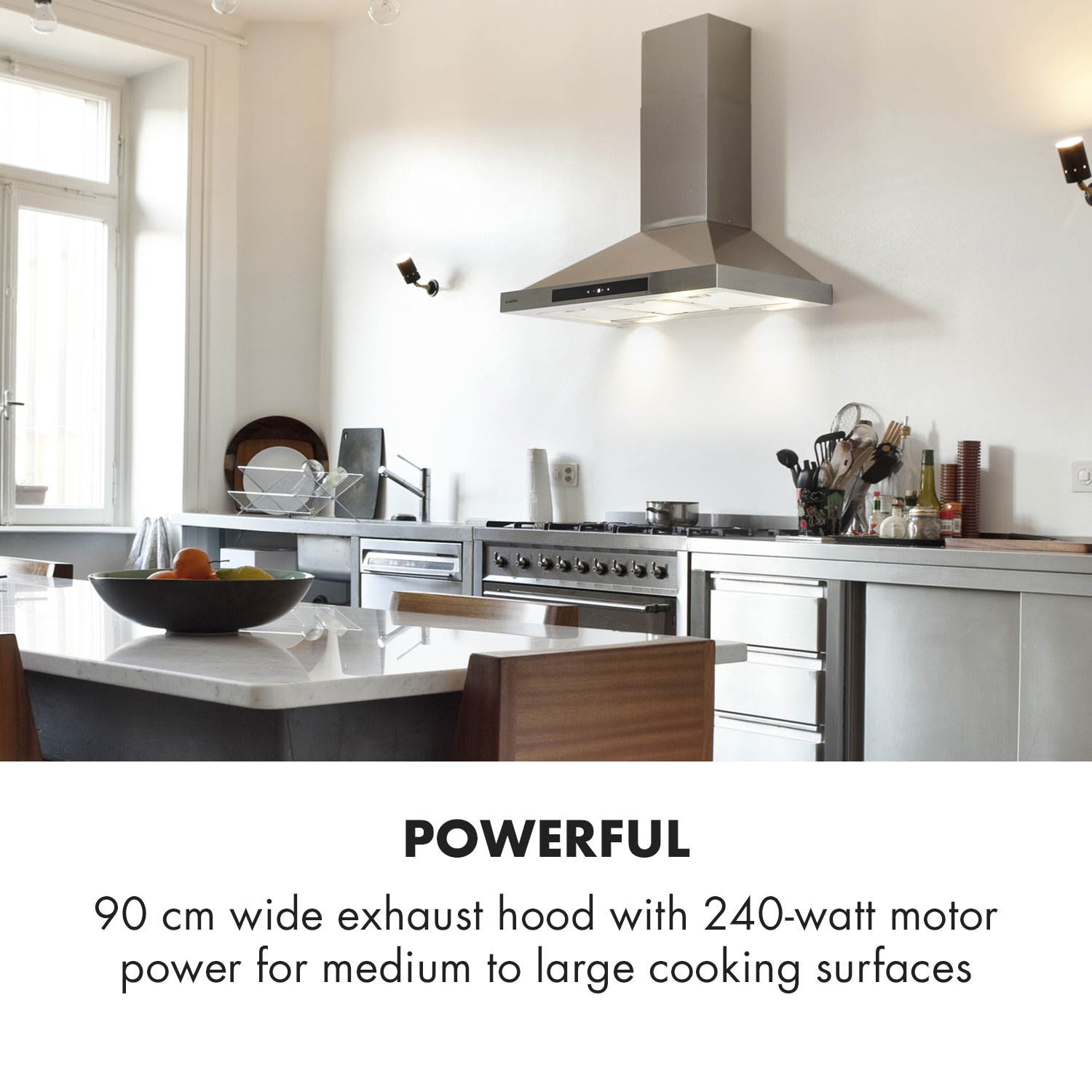 Klarstein Zelda Eco 90, odstraňovač pár, 240W, 3 stpňe, 410m³/h, LED, EEK: A+ – Obrázok 2