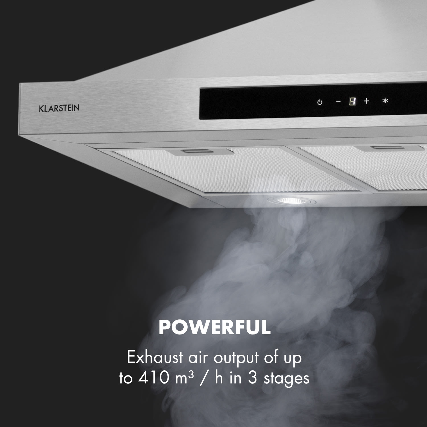 Klarstein Zelda Eco 90, odstraňovač pár, 240W, 3 stpňe, 410m³/h, LED, EEK: A+ – Obrázok 4