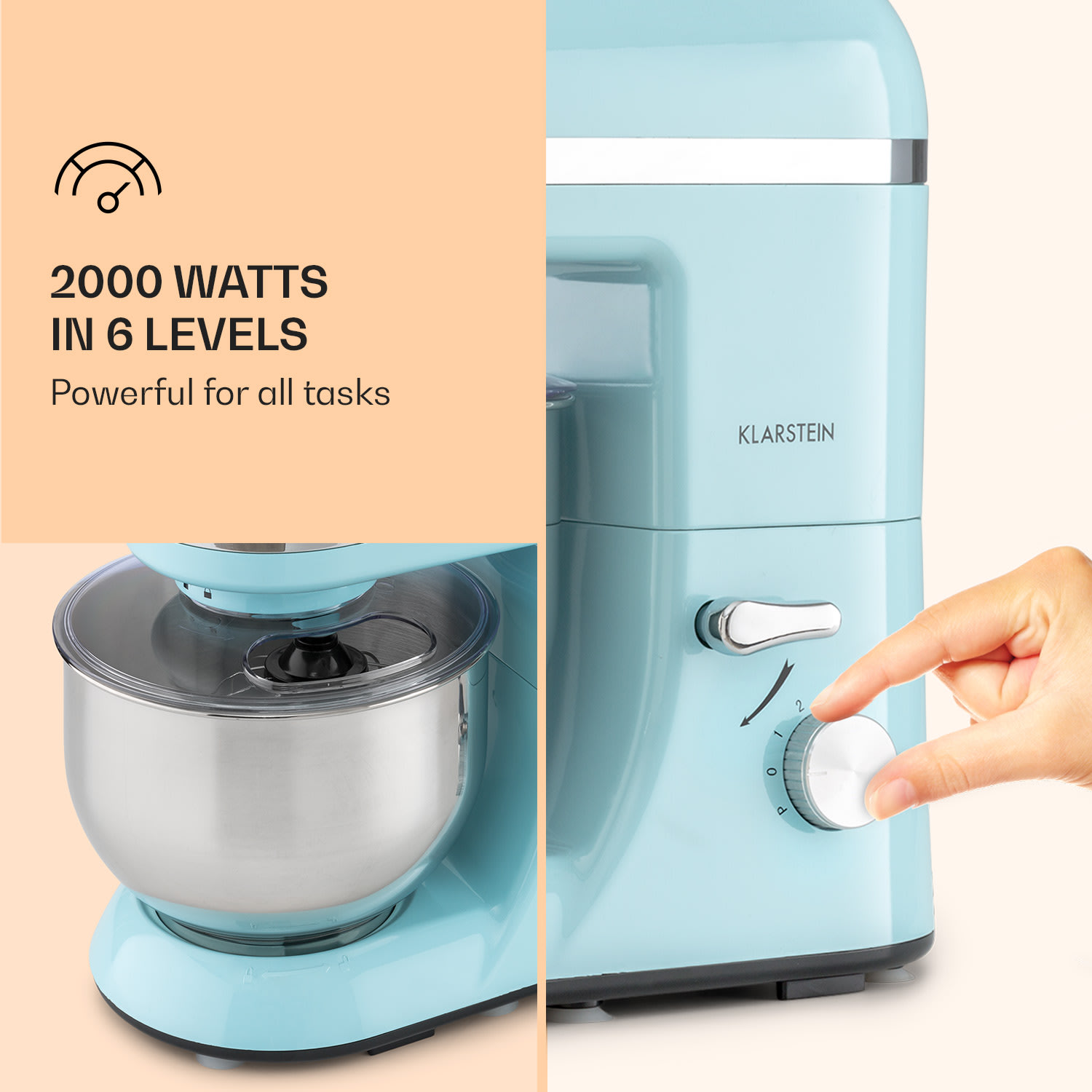 Klarstein Bella Elegance, kuchynský robot, mixér, 2000 W, 1,7 HP, 6 stupňov, 5 litrov – Obrázok 3