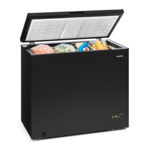 Klarstein Iceblokk 200, truhlicová mraznička, mraziaci box, E, 200 litrov, 2 závesné koše, kolieska, čierna