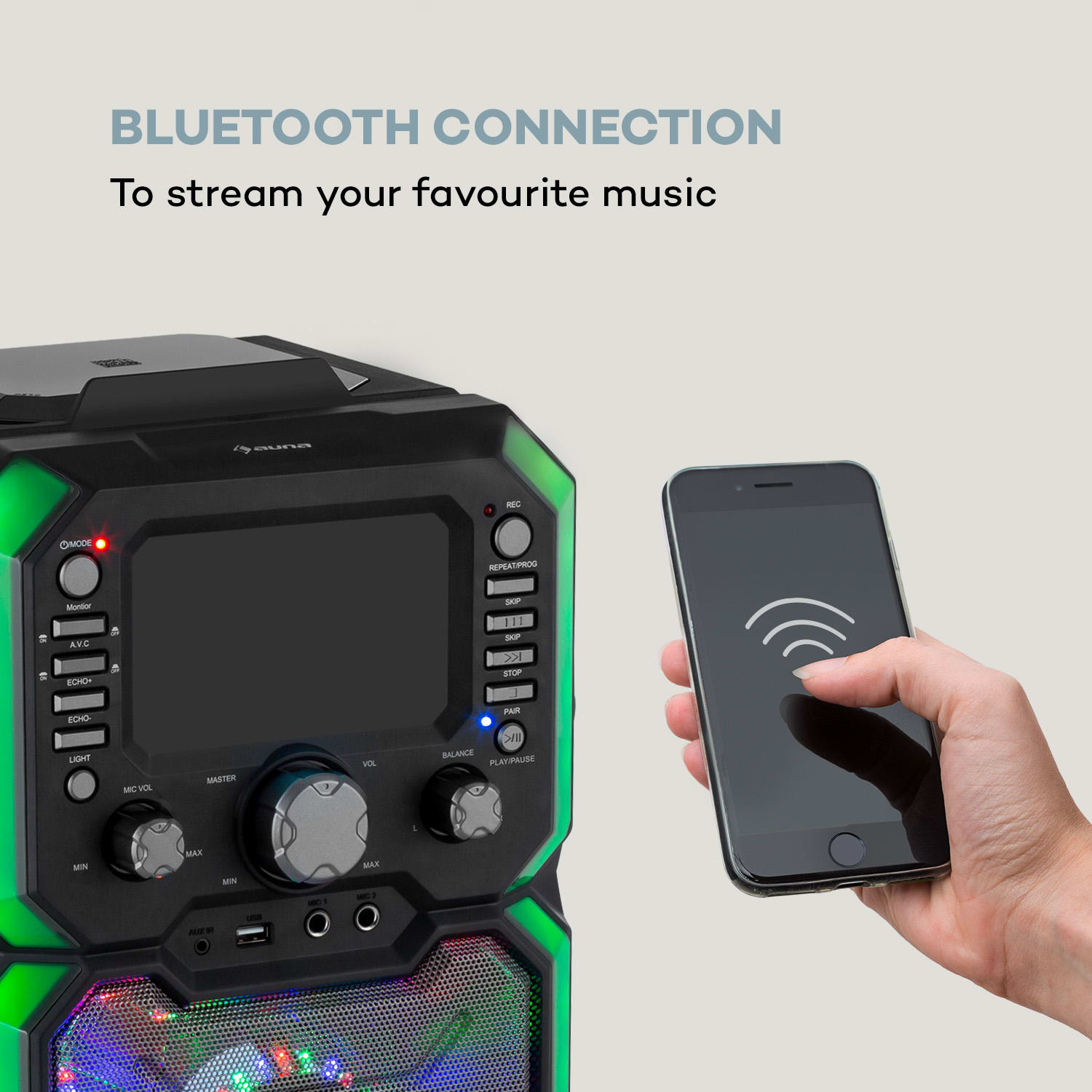 Auna Rockstar Plus, karaoke systém, karaoke zariadenie, bluetooth, USB, CD, LED šou, cinch – Obrázok 3