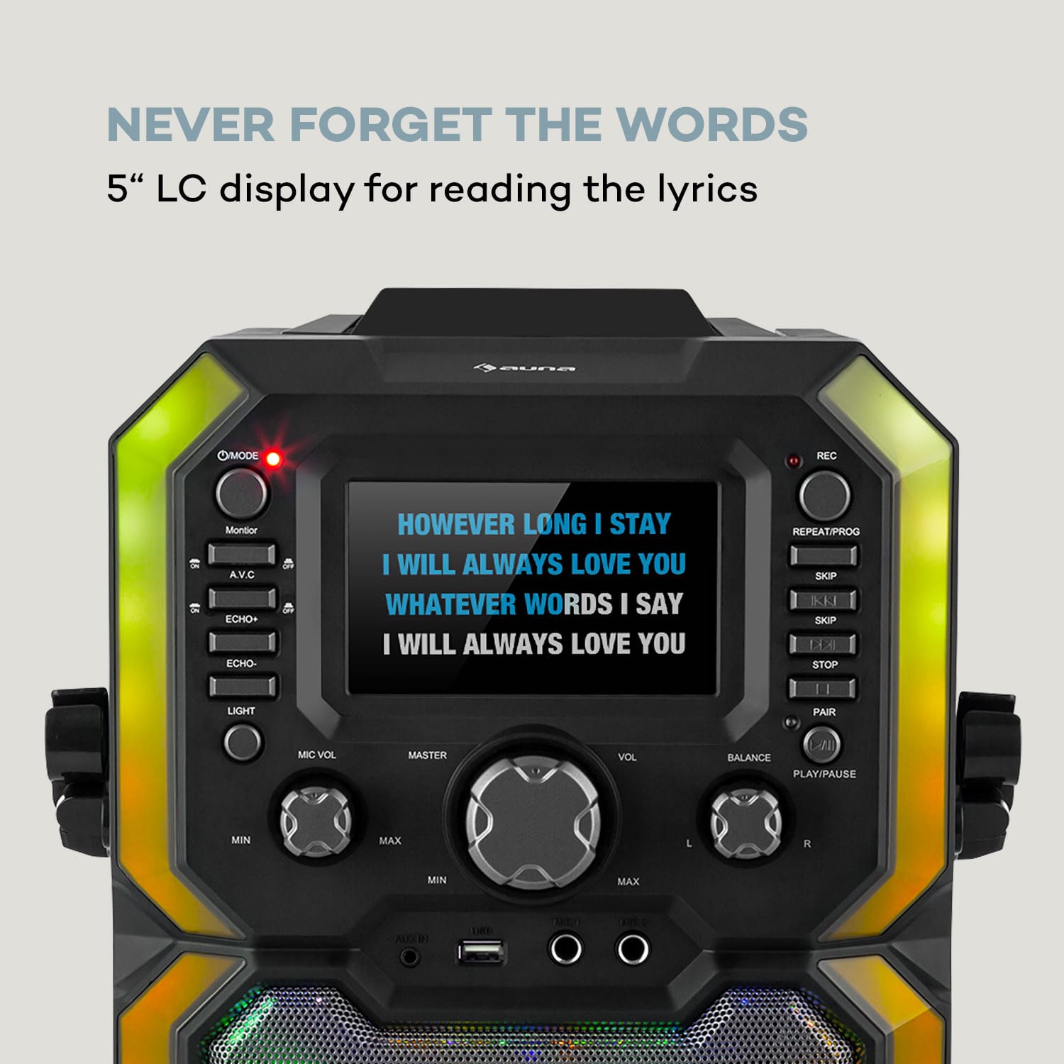 Auna Rockstar Plus, karaoke systém, karaoke zariadenie, bluetooth, USB, CD, LED šou, cinch – Obrázok 4