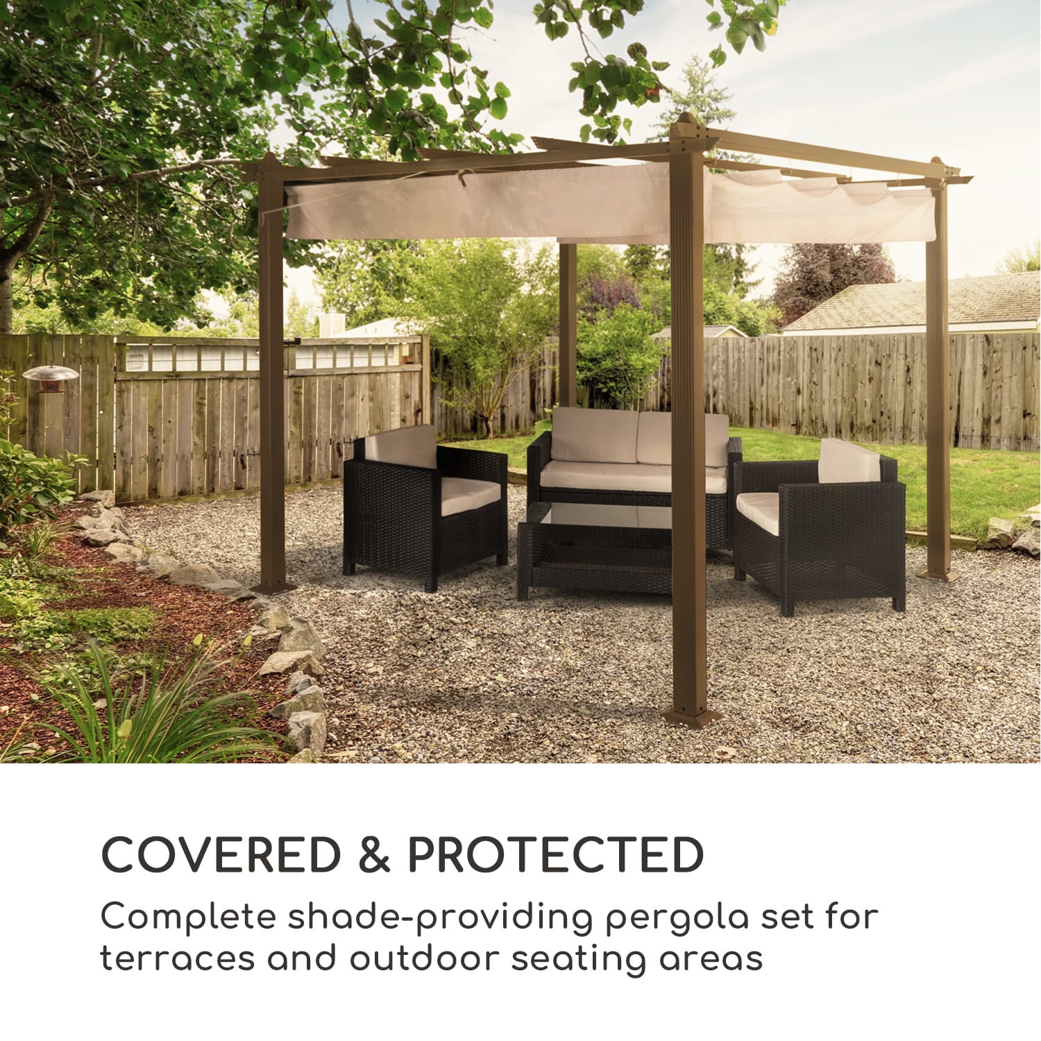 Blumfeldt Pantheon Rust, pergola, hliníkové hranaté rúrky, 3x3 m, 4 rohové stĺpy, vodeodolná – Obrázok 2