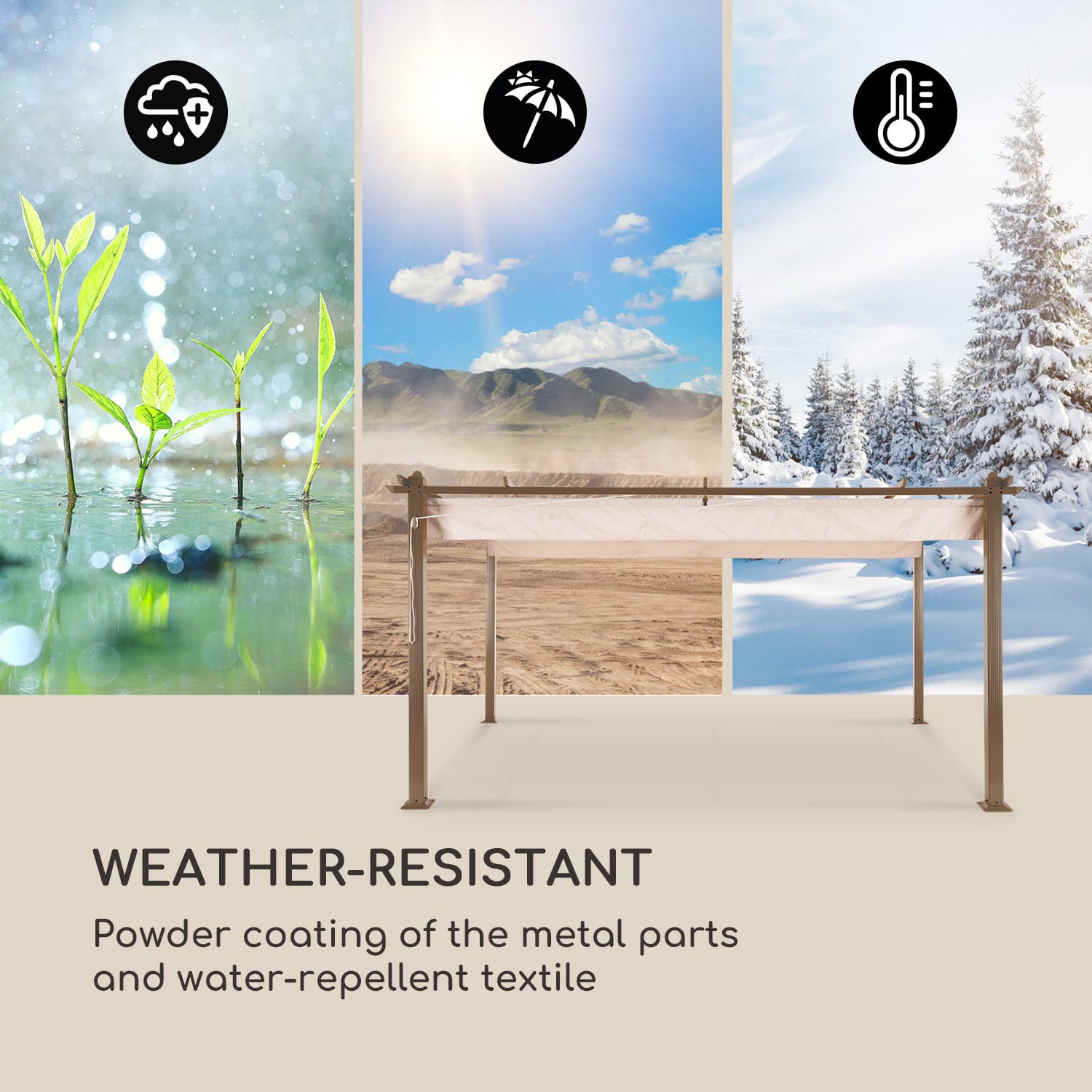 Blumfeldt Pantheon Rust, pergola, hliníkové hranaté rúrky, 3x4 m, 4 rohové stĺpy, vodeodolná – Obrázok 5