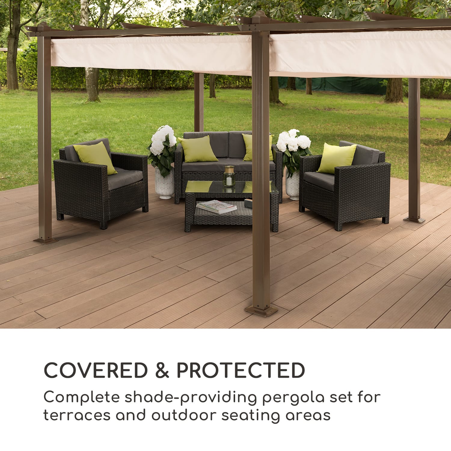 Blumfeldt Pantheon Rust, pergola, hliníková štvorhranná rúrka, 3 × 6 m, 4 rohové stĺpiky, nepremokavá – Obrázok 2