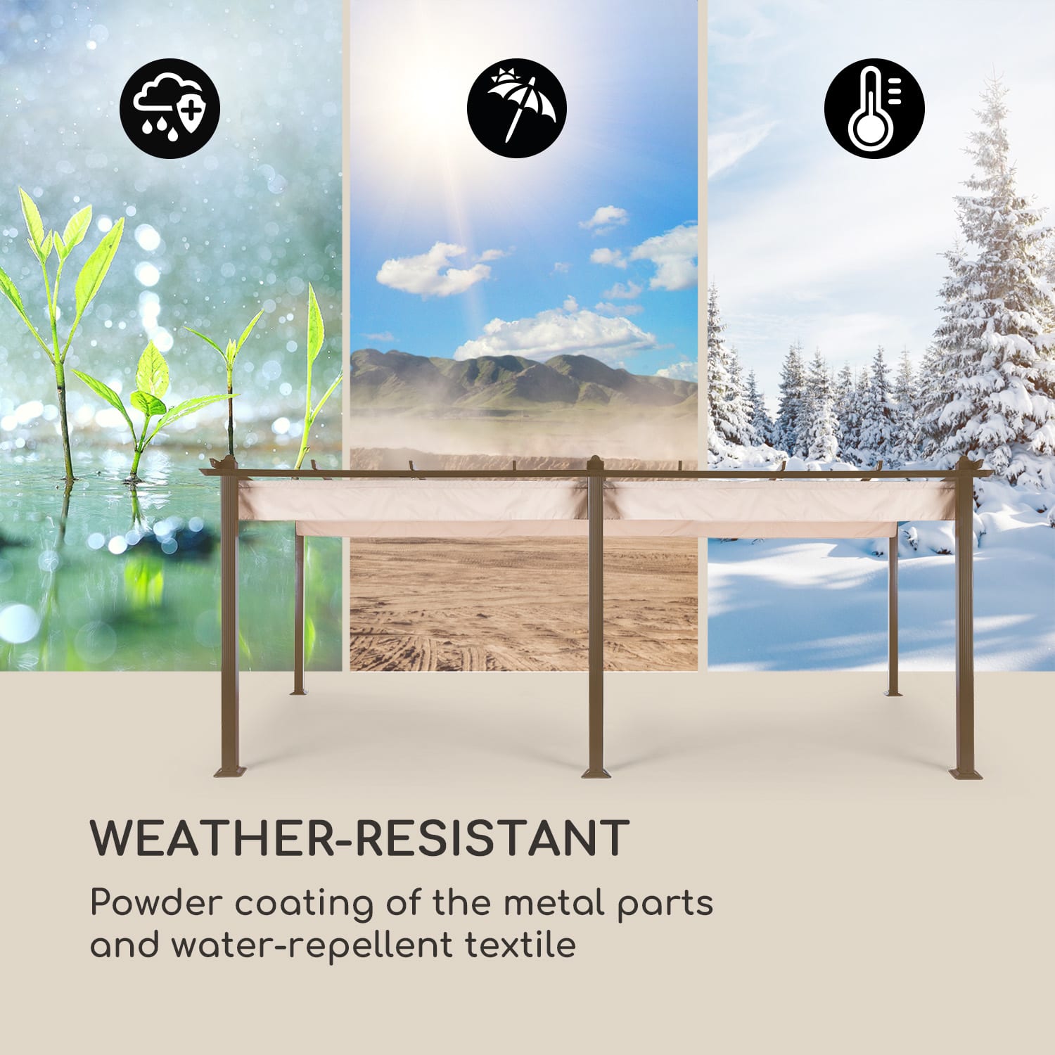 Blumfeldt Pantheon Rust, pergola, hliníková štvorhranná rúrka, 3 × 6 m, 4 rohové stĺpiky, nepremokavá – Obrázok 5