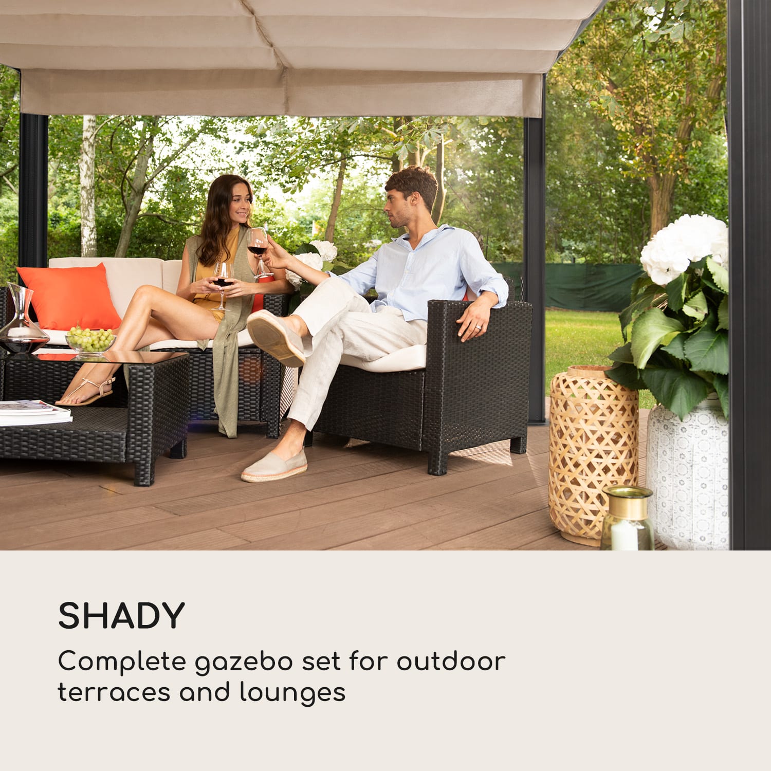 Blumfeldt Pantheon Cortina Pergola, náhradná strecha 200 g/m², polyesterová tkanina, 3 x 3 m, vrátane lankového tiahla – Obrázok 2