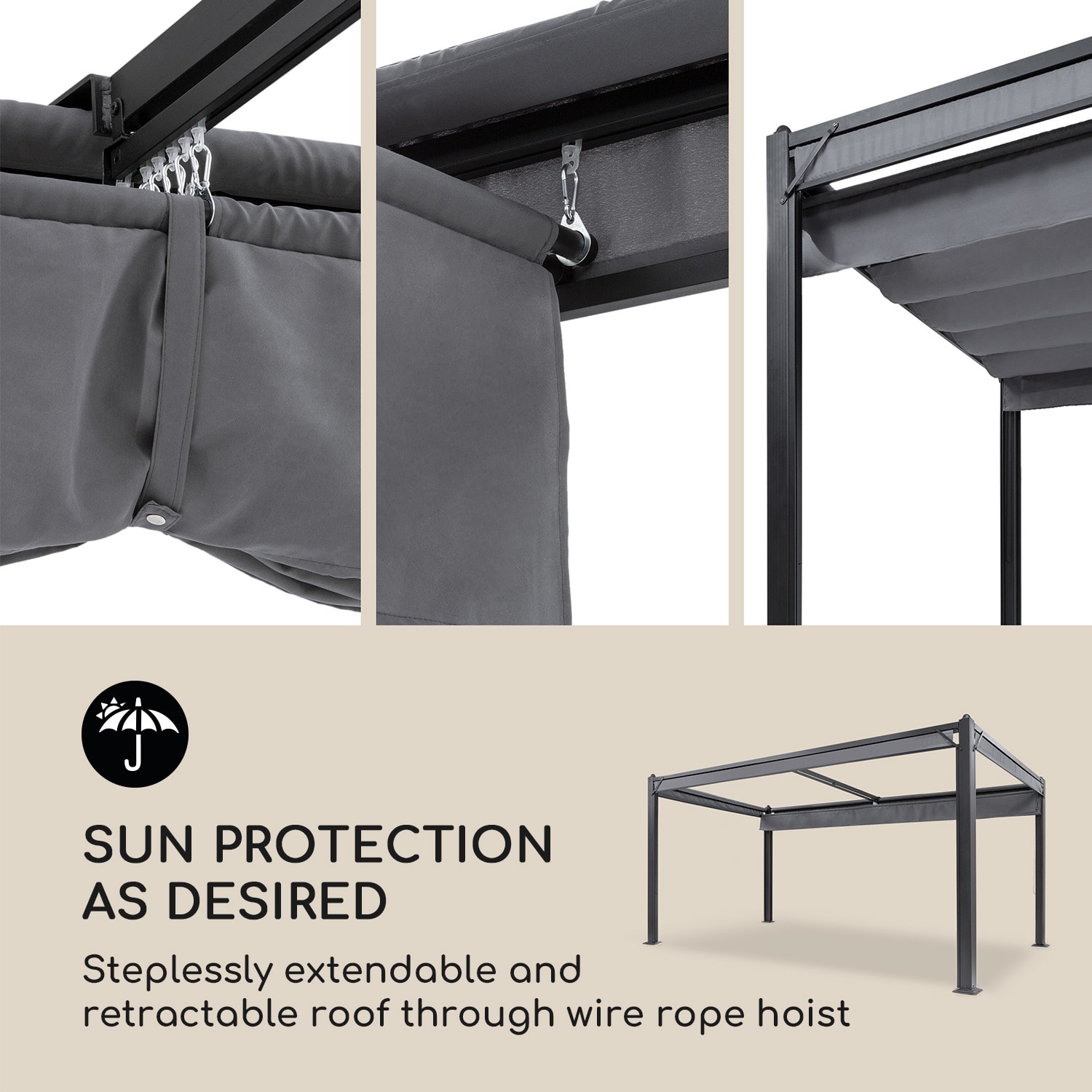 Blumfeldt Pantheon Cortina Pergola, náhradná strecha 200 g/m², polyesterová tkanina, 3 x 4 m, vrátane lankového tiahla – Obrázok 3