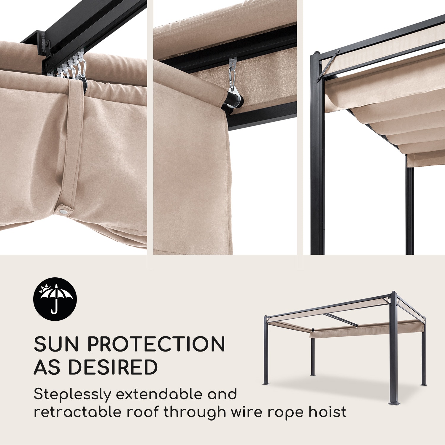 Blumfeldt Pantheon Cortina Pergola, náhradná strecha 200 g/m², polyesterová tkanina, 3 x 4 m, vrátane lankového tiahla – Obrázok 3
