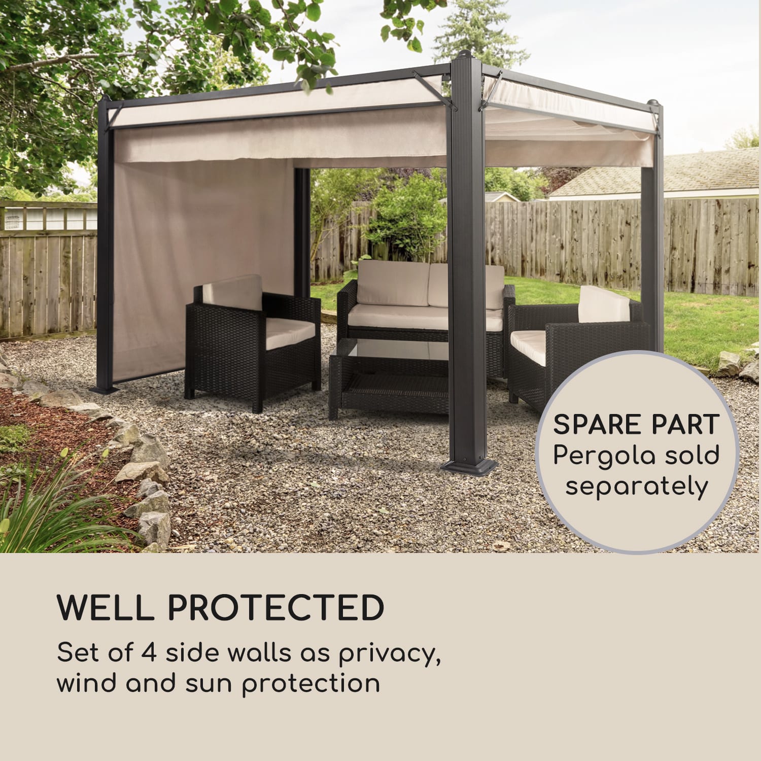 Blumfeldt Pantheon Cortina Pergola, súprava náhradných bočných stien: 4 steny, 200 g/m², polyesterová tkanina, 3 x 4 m – Obrázok 2