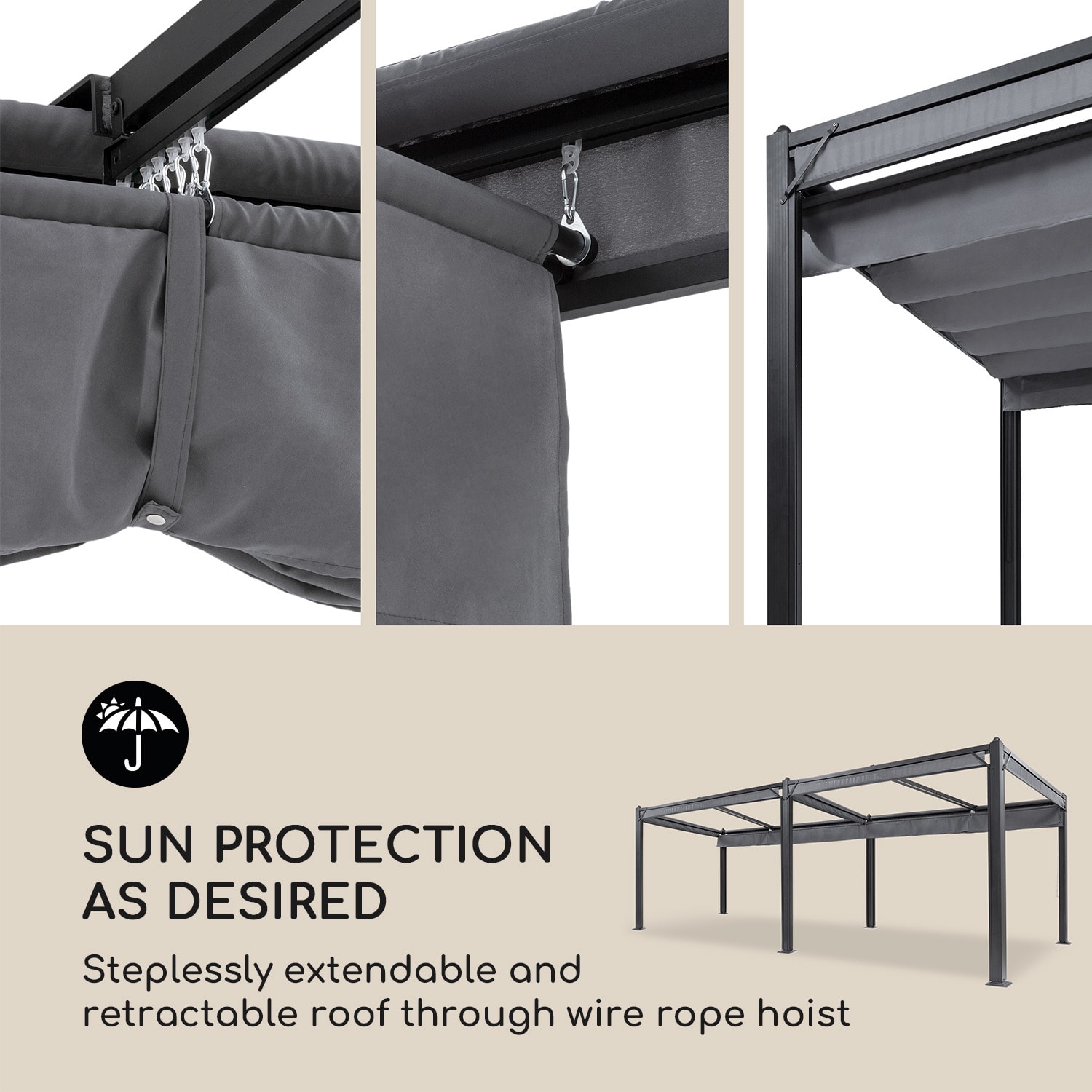 Blumfeldt Pantheon Cortina Pergola, náhradná strecha 200 g/m², polyesterová tkanina, 3 x 6 m, vrátane lankového tiahla – Obrázok 3
