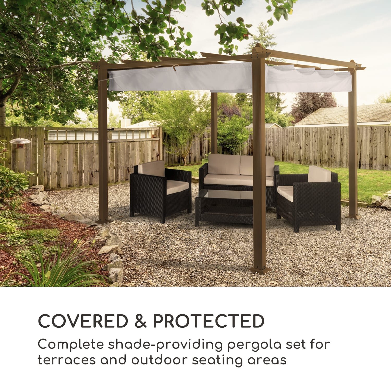 Blumfeldt Pantheon Rust Pergola, náhradná strecha 200 g/m², polyesterová tkanina, 3x3 m, vrátane lankového tiahla – Obrázok 2