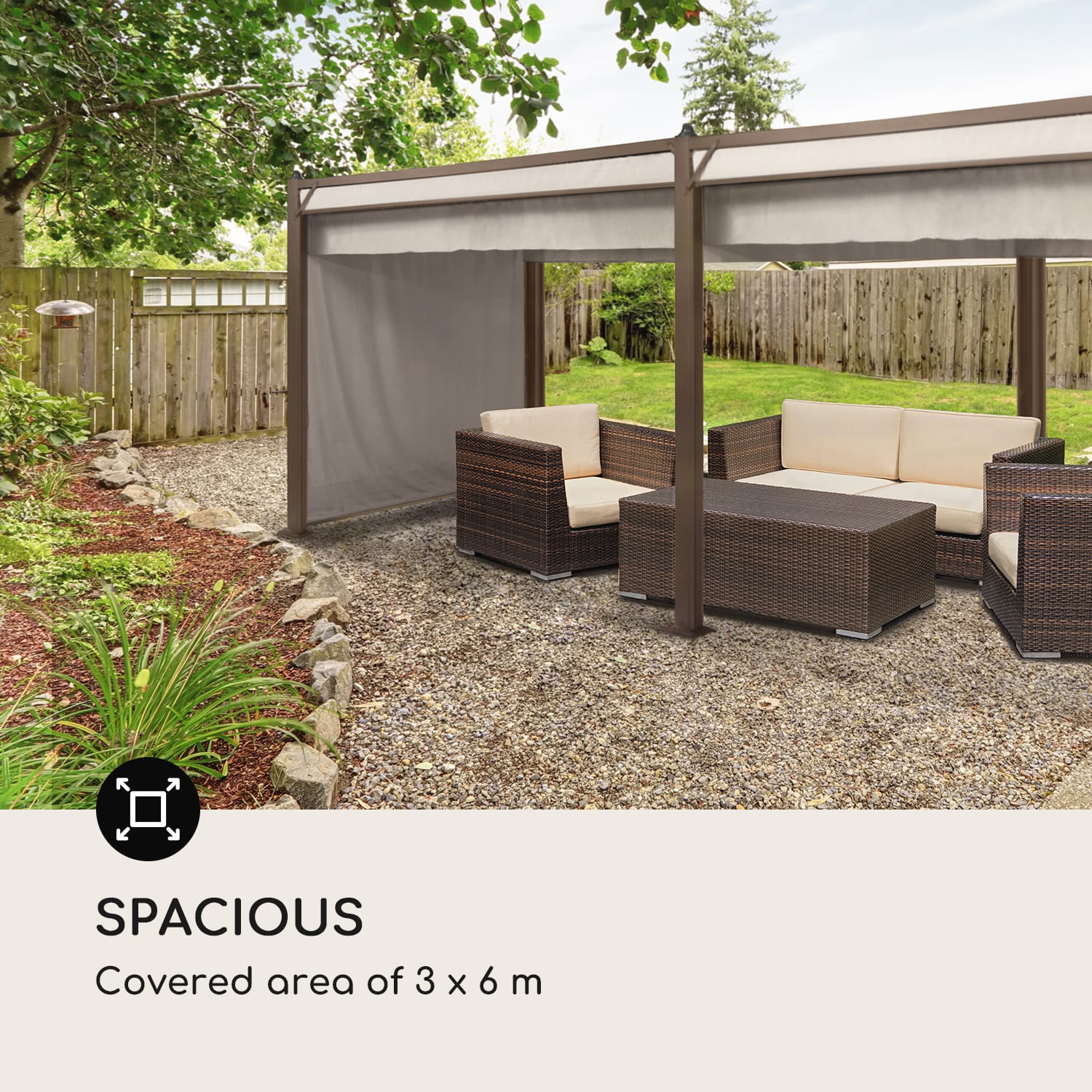 Blumfeldt Pantheon Cortina Pergola, náhradná strecha 200 g/m², polyesterová tkanina, 3 x 6 m, vrátane lankového tiahla – Obrázok 4