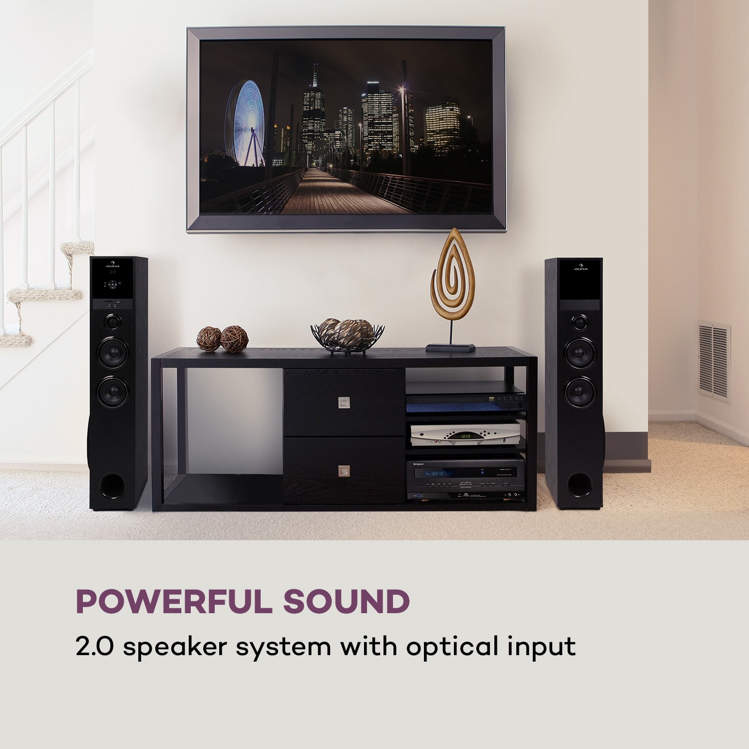 Auna Linie 200A, stĺpové reproduktory, 3-pásmové, 2 × 80 W RMS, výška: 92 cm – Obrázok 2
