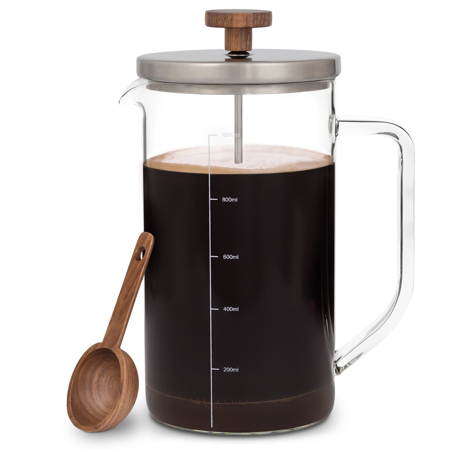 Klarstein Glaswerk Ristretto French Press 1 liter borosilikátové sklo nerezová oceľ orechové drevo