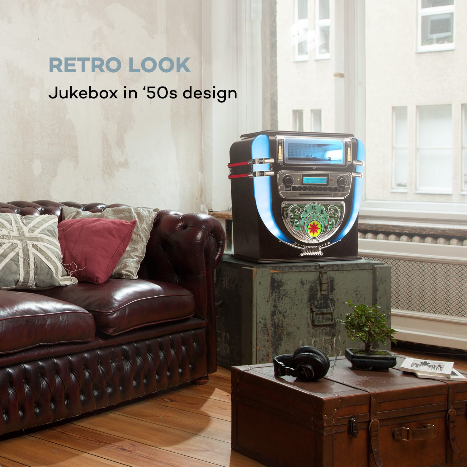 Auna Graceland Mini, Jukebox, CD prehrávač, prehrávač platní, DAB+/FM rádio, LED – Obrázok 3