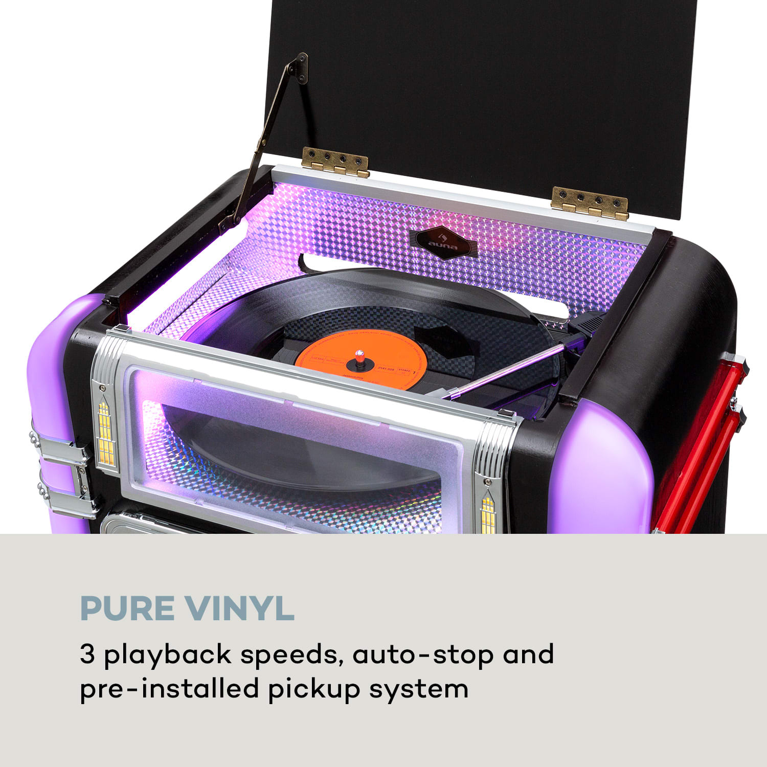 Auna Graceland Mini, Jukebox, CD prehrávač, prehrávač platní, DAB+/FM rádio, LED – Obrázok 4