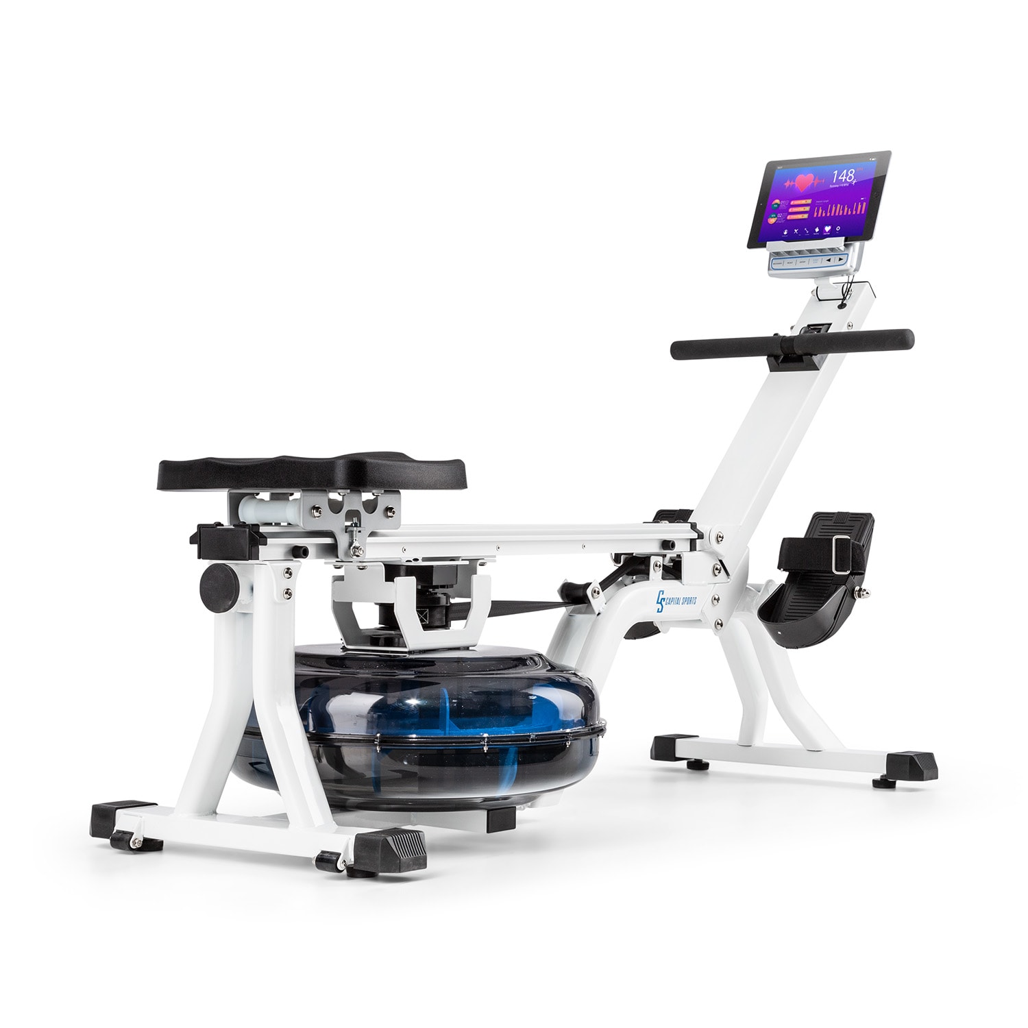 Capital Sports Flow M1, vodný veslovací trenažér, priestorovo úsporný, tréningový počítač, do 150 kg