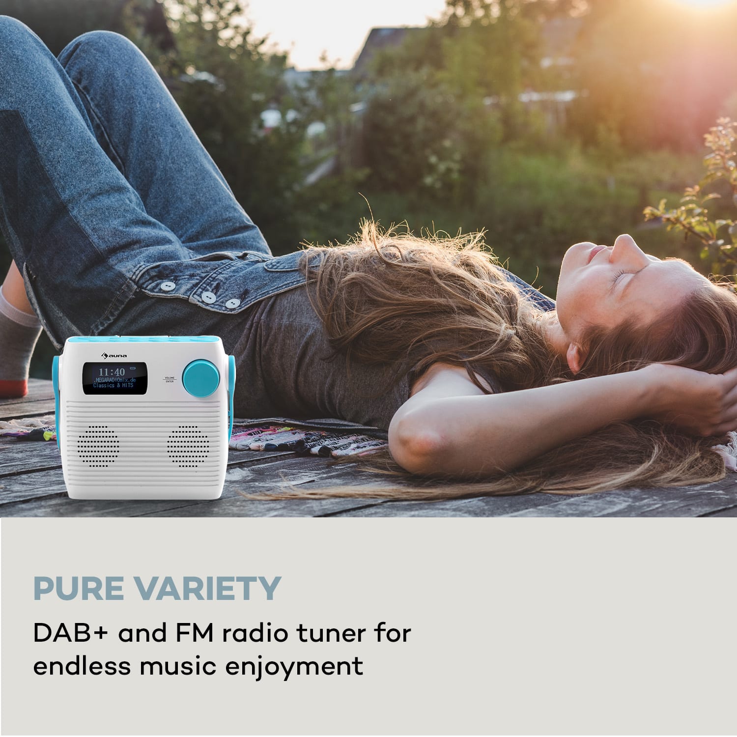 Auna Splash, rádio do sprchy, BT, DAB+/UKW, IPX4, USB-Port, konektor pre slúchadlá, USB-C, batéria – Obrázok 2