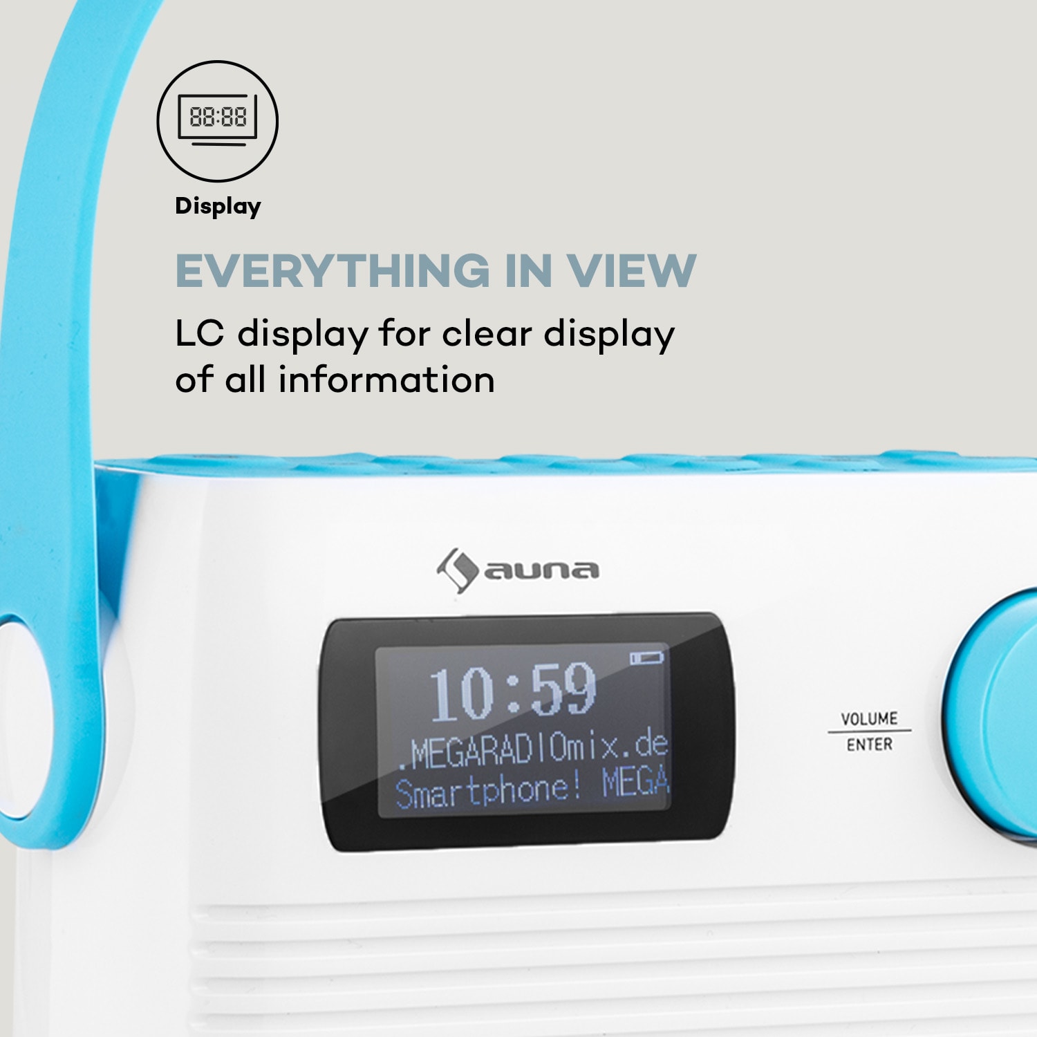 Auna Splash, rádio do sprchy, BT, DAB+/UKW, IPX4, USB-Port, konektor pre slúchadlá, USB-C, batéria – Obrázok 5