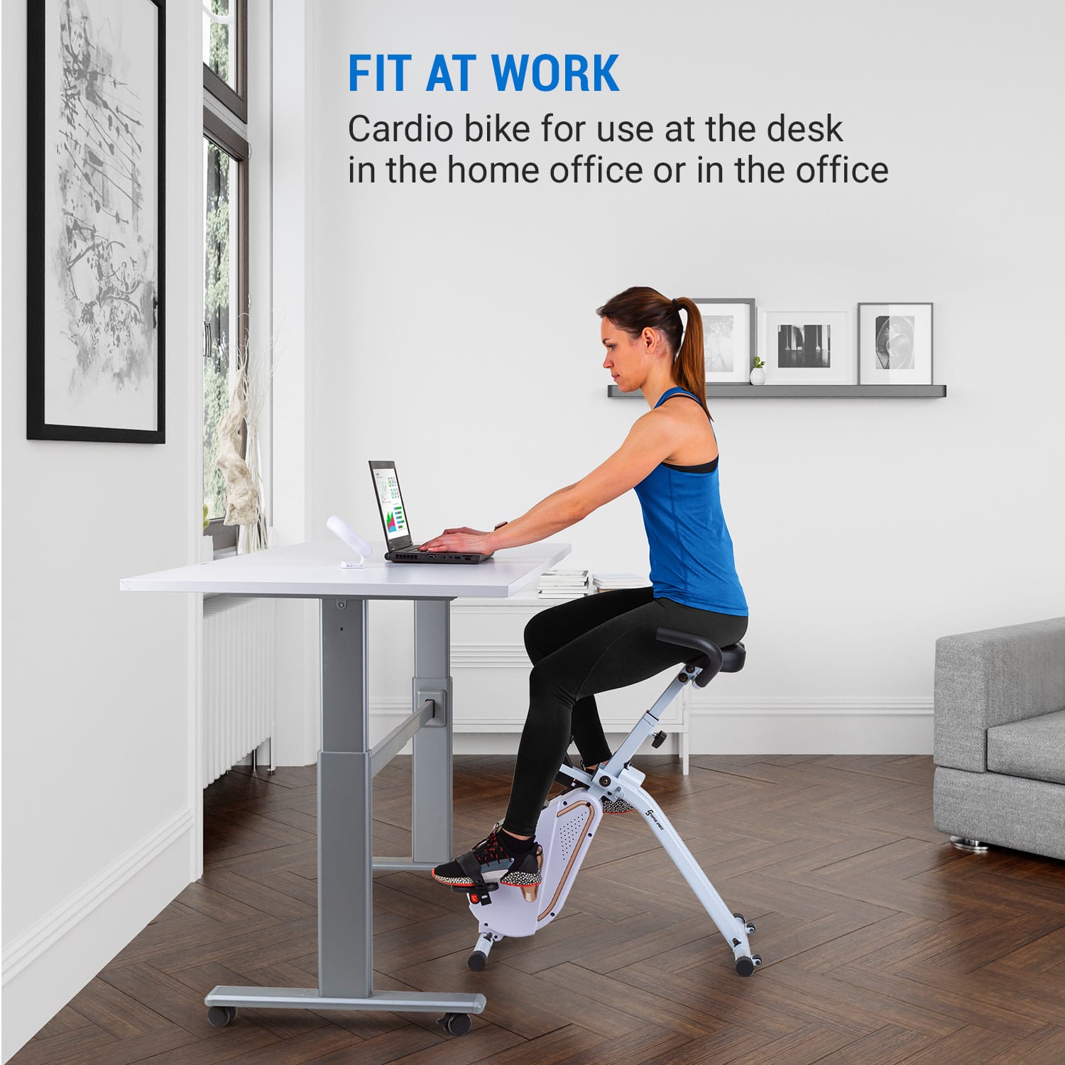 Capital Sports Azura Desk Bike, domáci rotoped, stacionárny bicykel, cyklotrenažér, záťažové koleso 7,5 kg, remeňový pohon – Obrázok 2