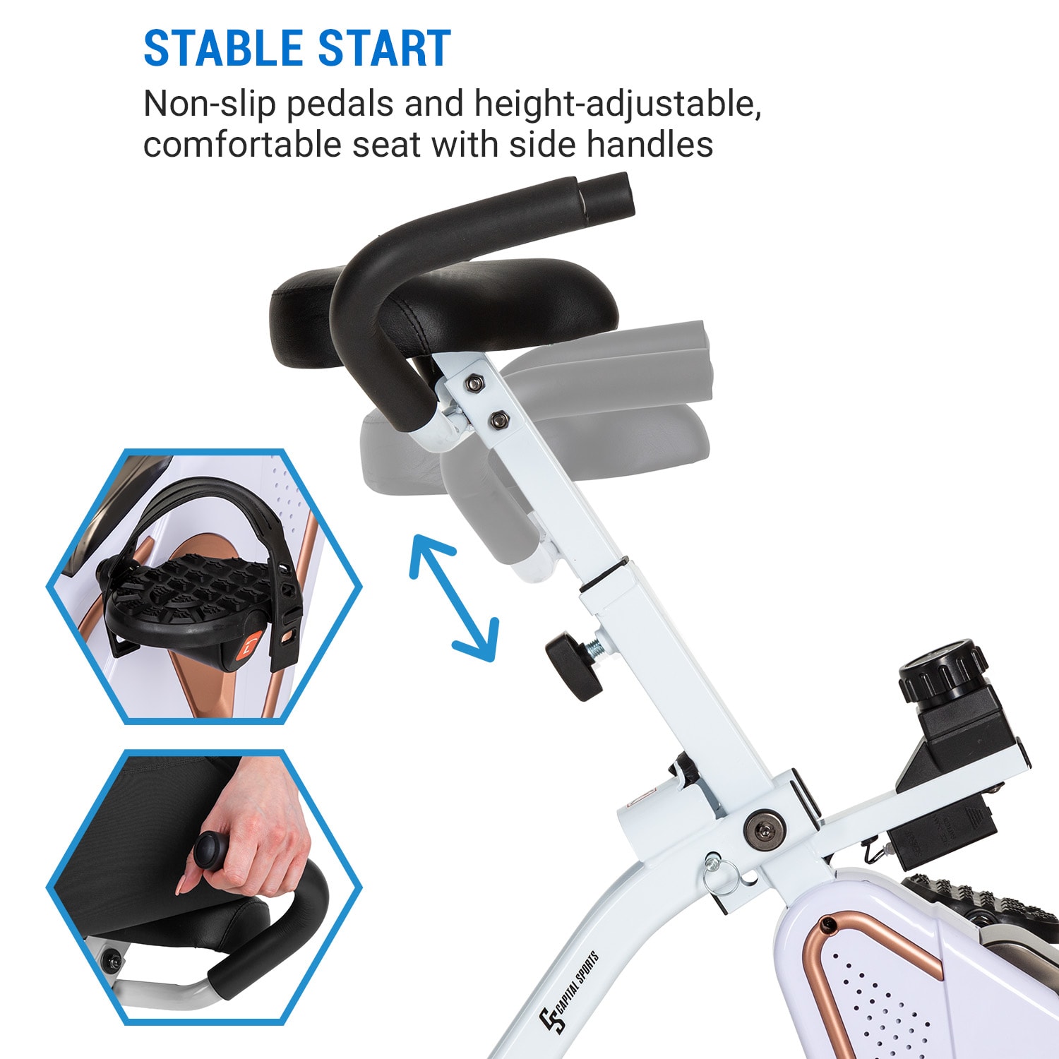 Capital Sports Azura Desk Bike, domáci rotoped, stacionárny bicykel, cyklotrenažér, záťažové koleso 7,5 kg, remeňový pohon – Obrázok 3