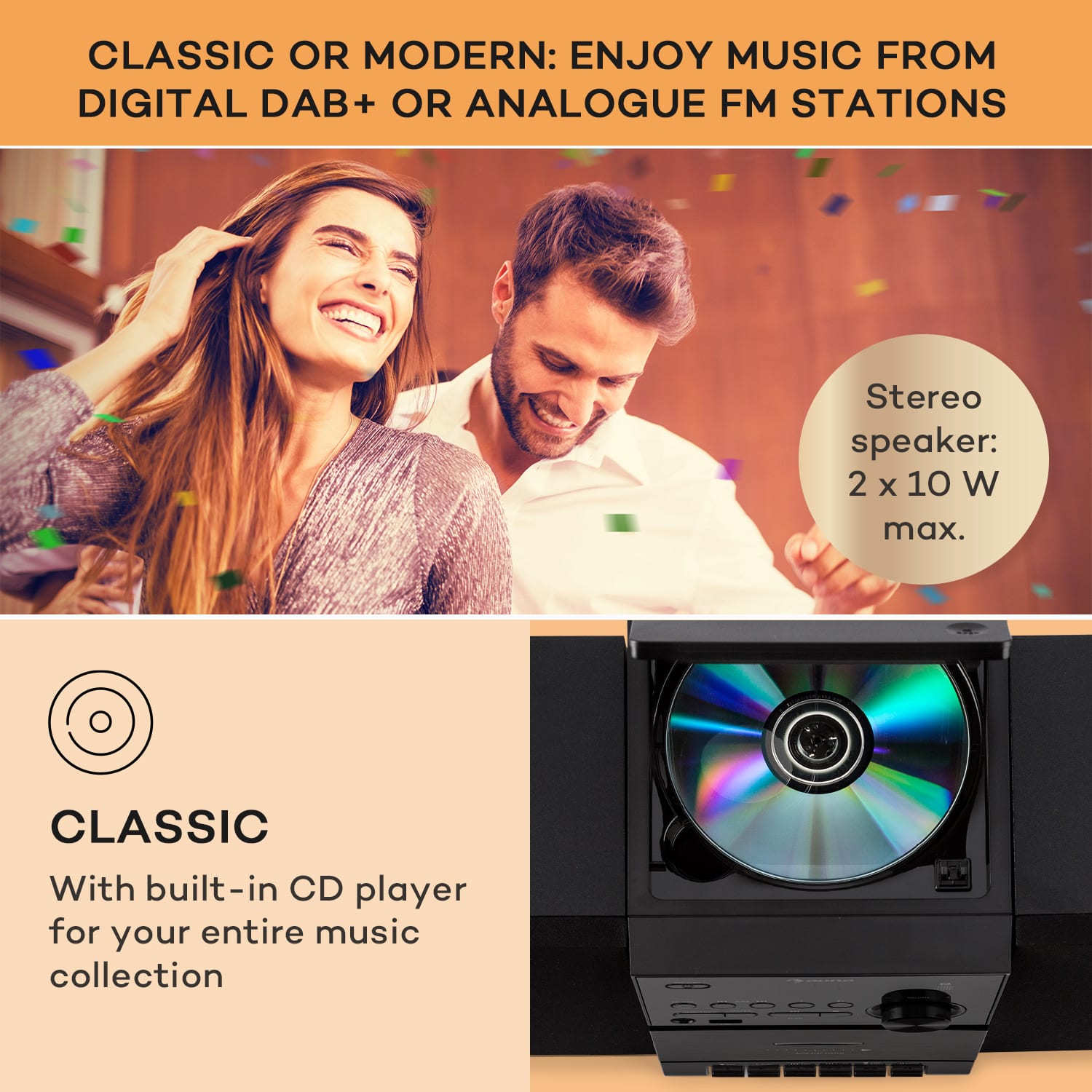 Auna MC-40 DAB, stereo systém, UKW/DAB+, Bluetooth, CD, kazeta, USB, diaľkový ovládač – Obrázok 3