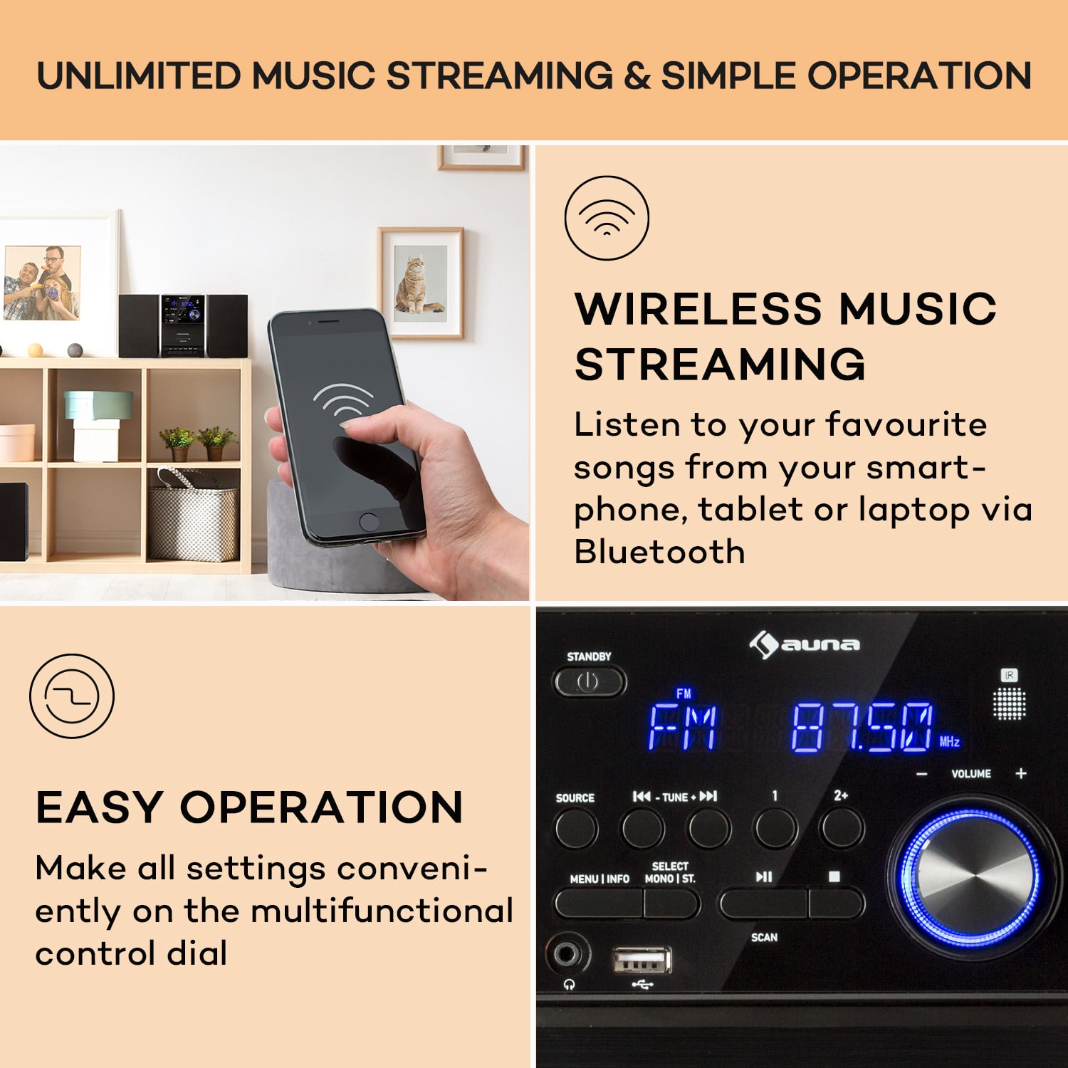 Auna MC-40 DAB, stereo systém, UKW/DAB+, Bluetooth, CD, kazeta, USB, diaľkový ovládač – Obrázok 4