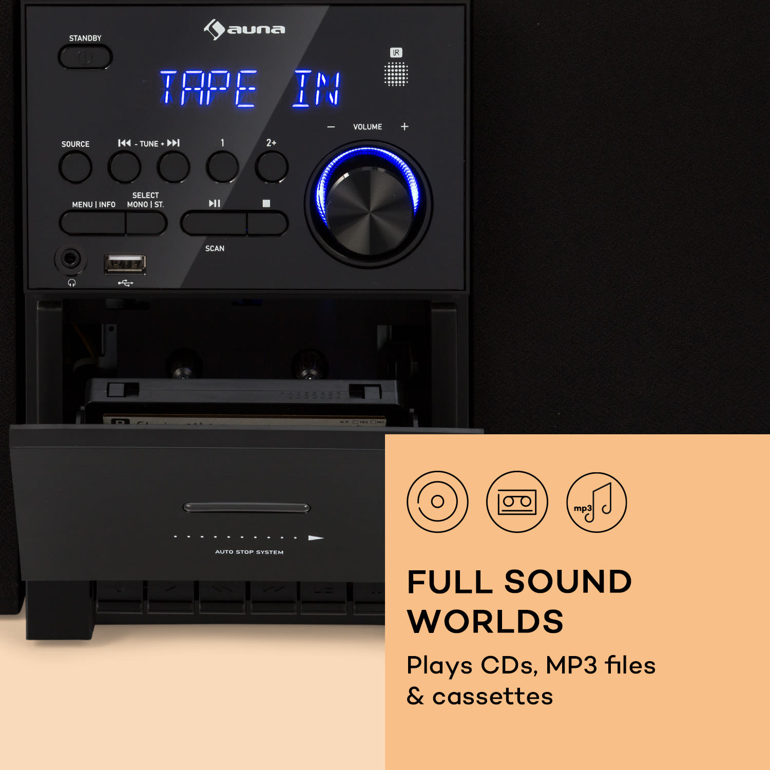 Auna MC-40 DAB, stereo systém, UKW/DAB+, Bluetooth, CD, kazeta, USB, diaľkový ovládač – Obrázok 5